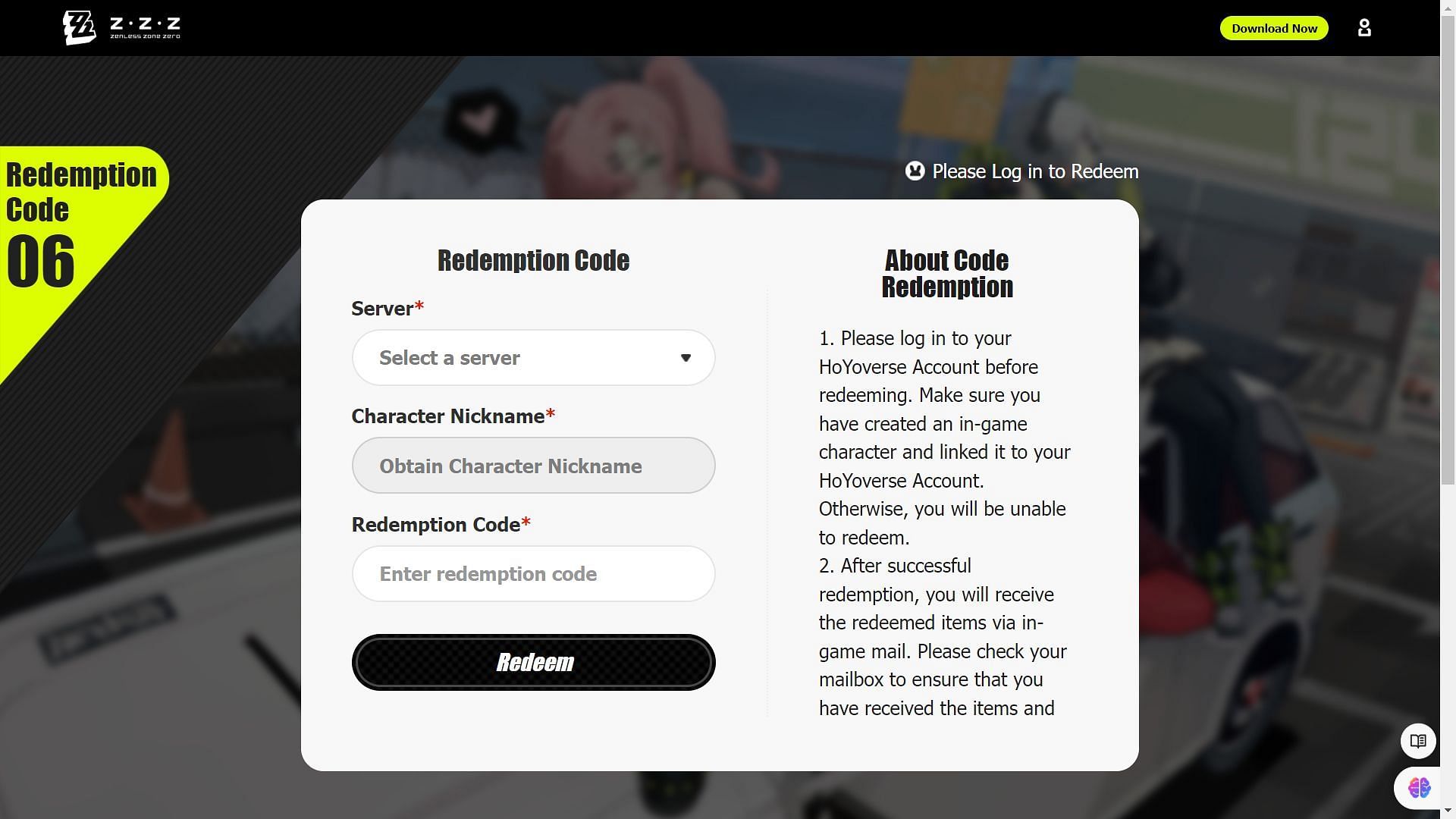 Official redemption site method (Image via HoYoverse)