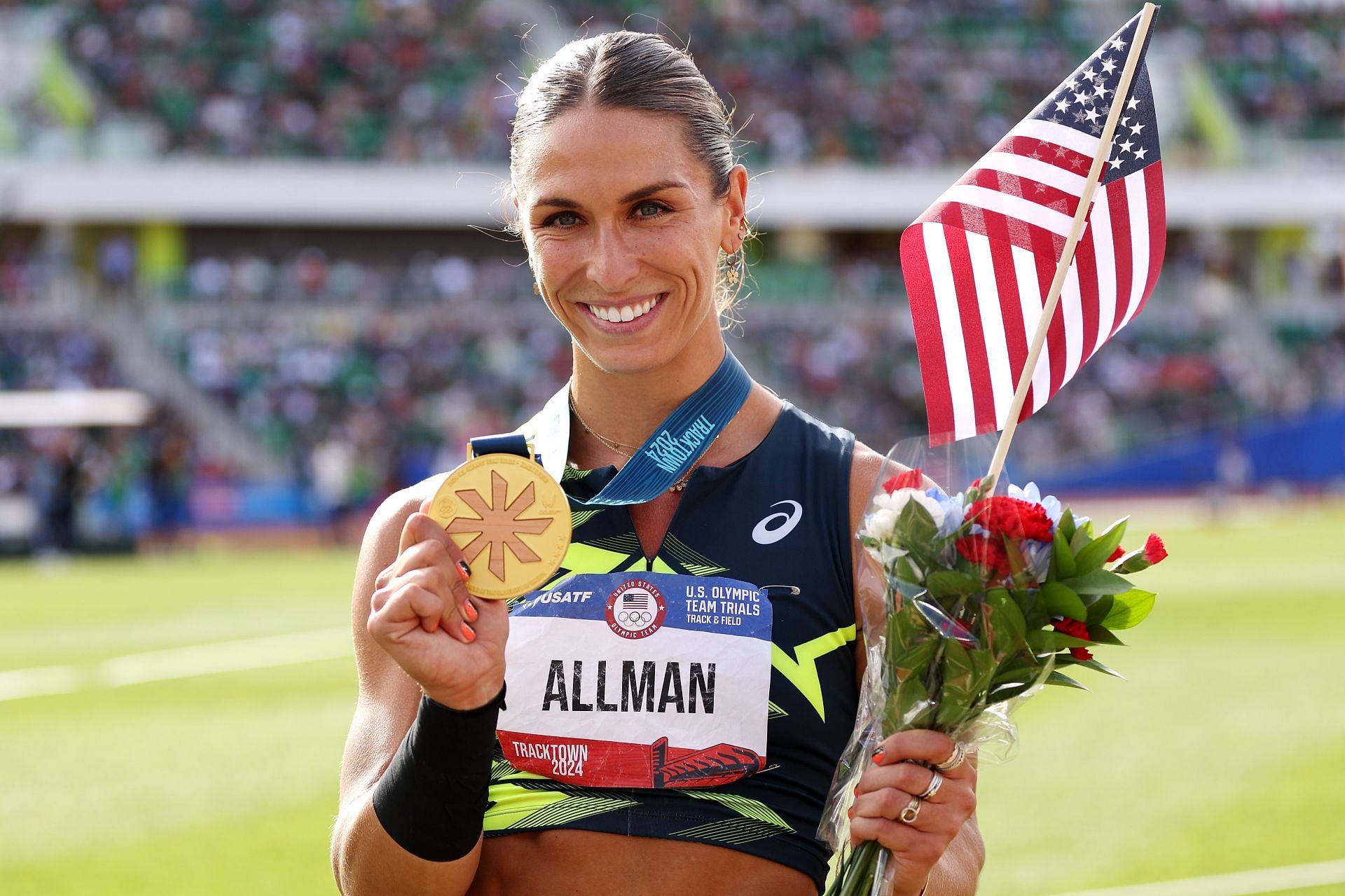 Valarie Allman at 2024 U.S. Olympic Team Track &amp; Field Trials. (Photo by Christian Petersen/Getty Images)