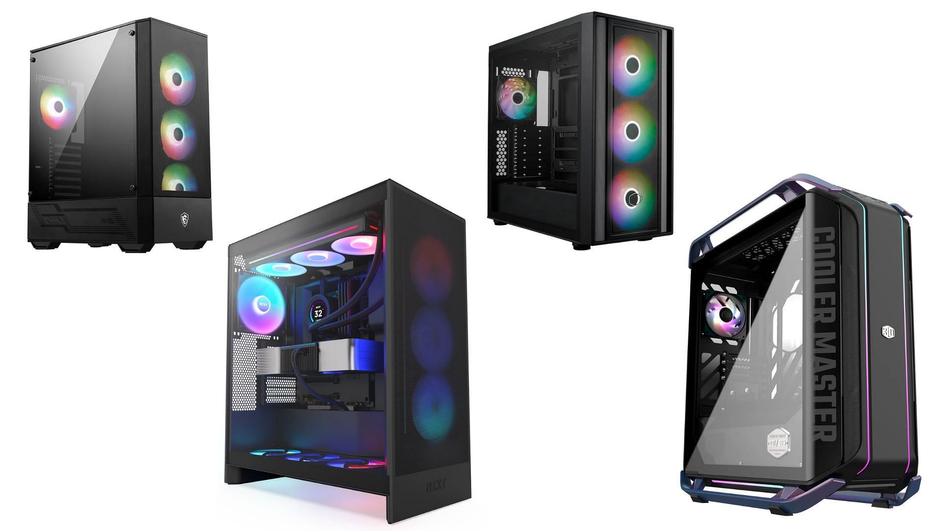 Mid-tower and full-tower cases are not that far apart and just have a storage space difference (Image via MSI, Cooler Master, NZXT)