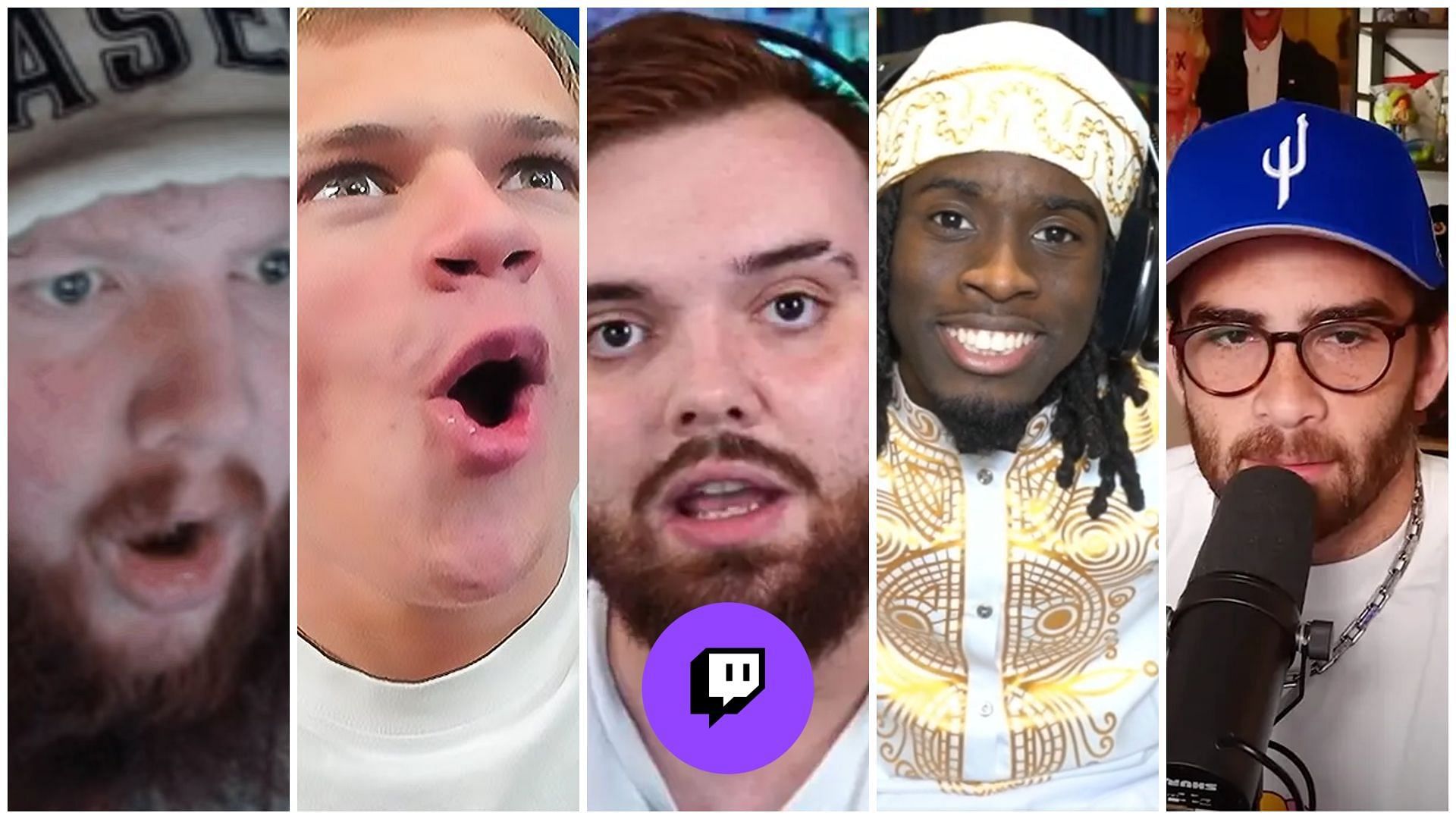 5 most subscribed Twitch streamers of 2024 so far. (Images via CaseOh/Twitch, Jynxzi/Twitch, IBAI/Twitch, KaiCenat/Twitch, HasanAbi/Twitch)