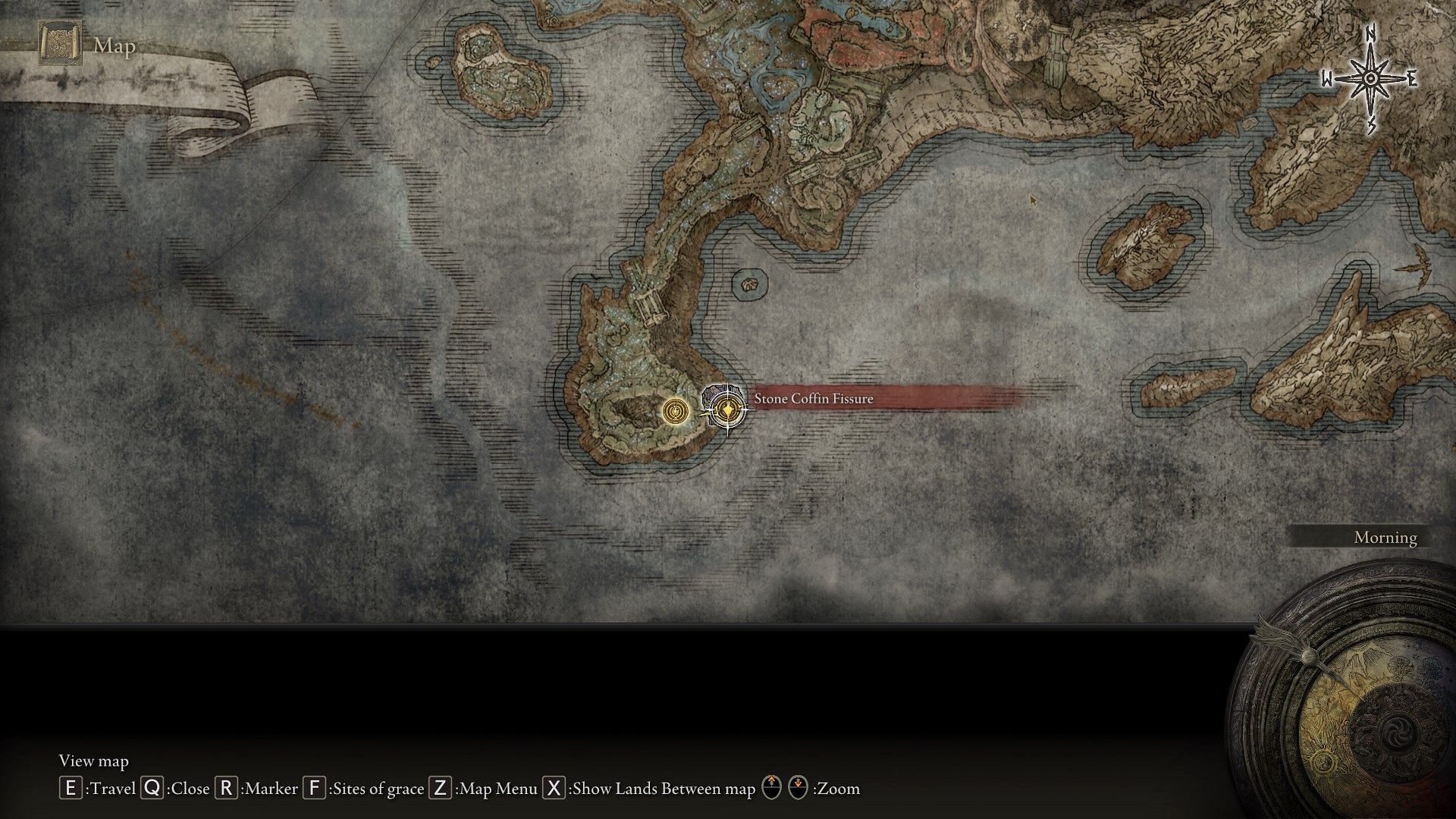 Stone Coffin Fissure location on the map (Image via FromSoftware)