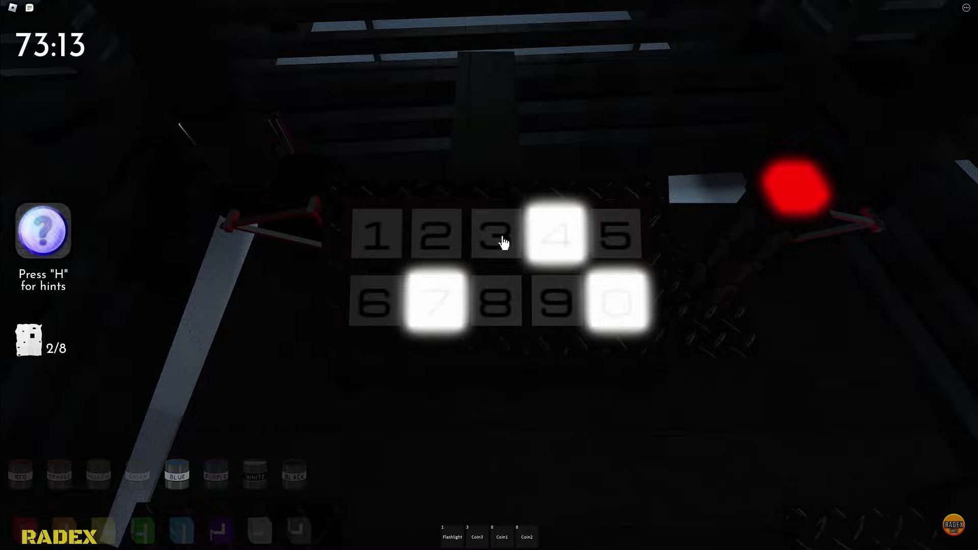 Entering the solution to the Nursery puzzle (Image via Roblox || Radex Tips on YouTube)