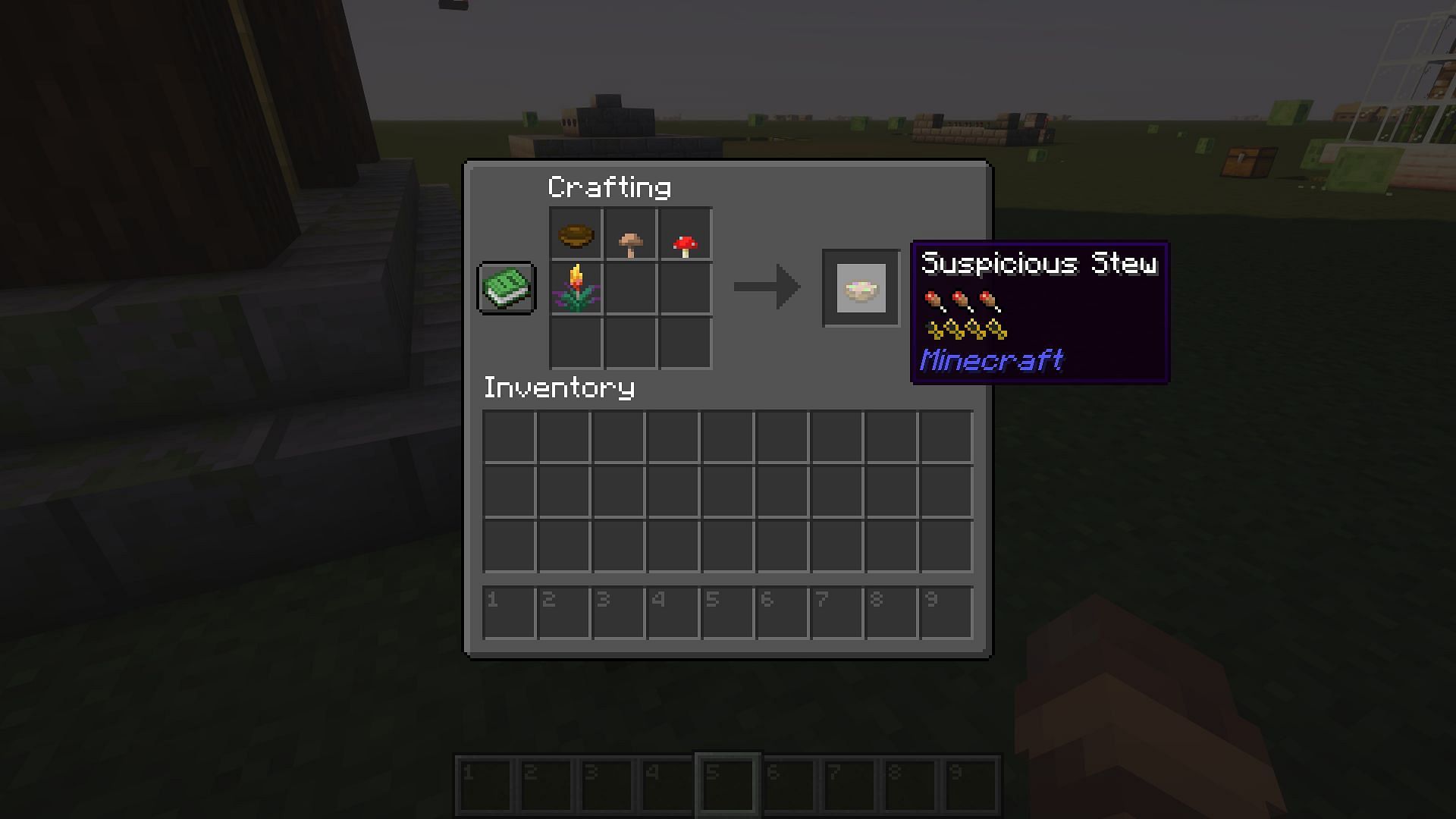 The recipe for night vision suspicious stew (Image via Mojang)