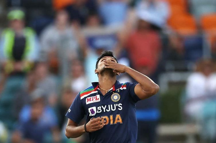 T Natarajan celebrates a wicket in his maiden ODI for India against Australia (Image Credits: T Natarajan&#039;s Instagram)