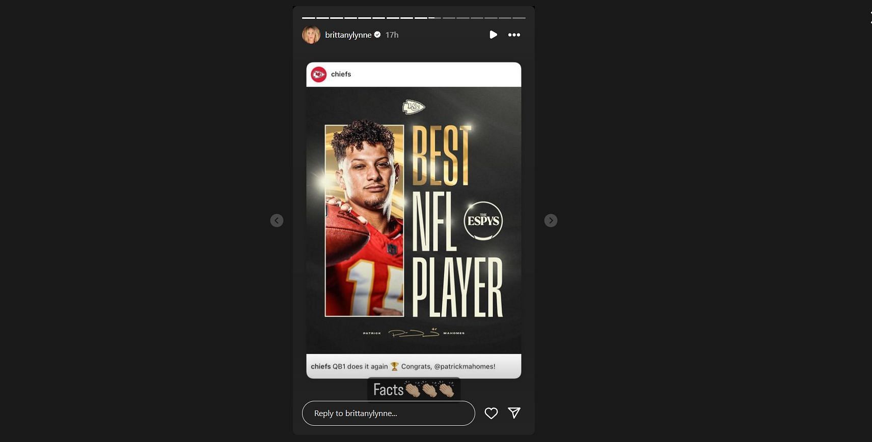 Brittany Mahomes celebrates husband&#039;s win