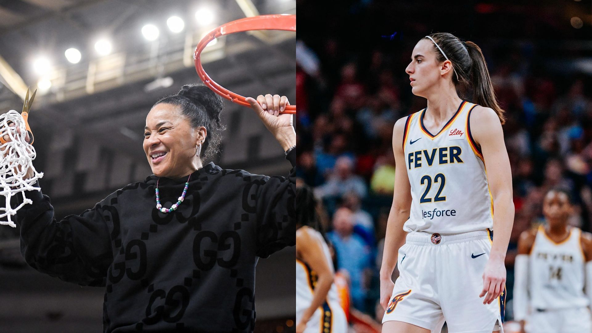 South Carolina head coach Dawn Staley and Indiana Fever star Caitlin Clark