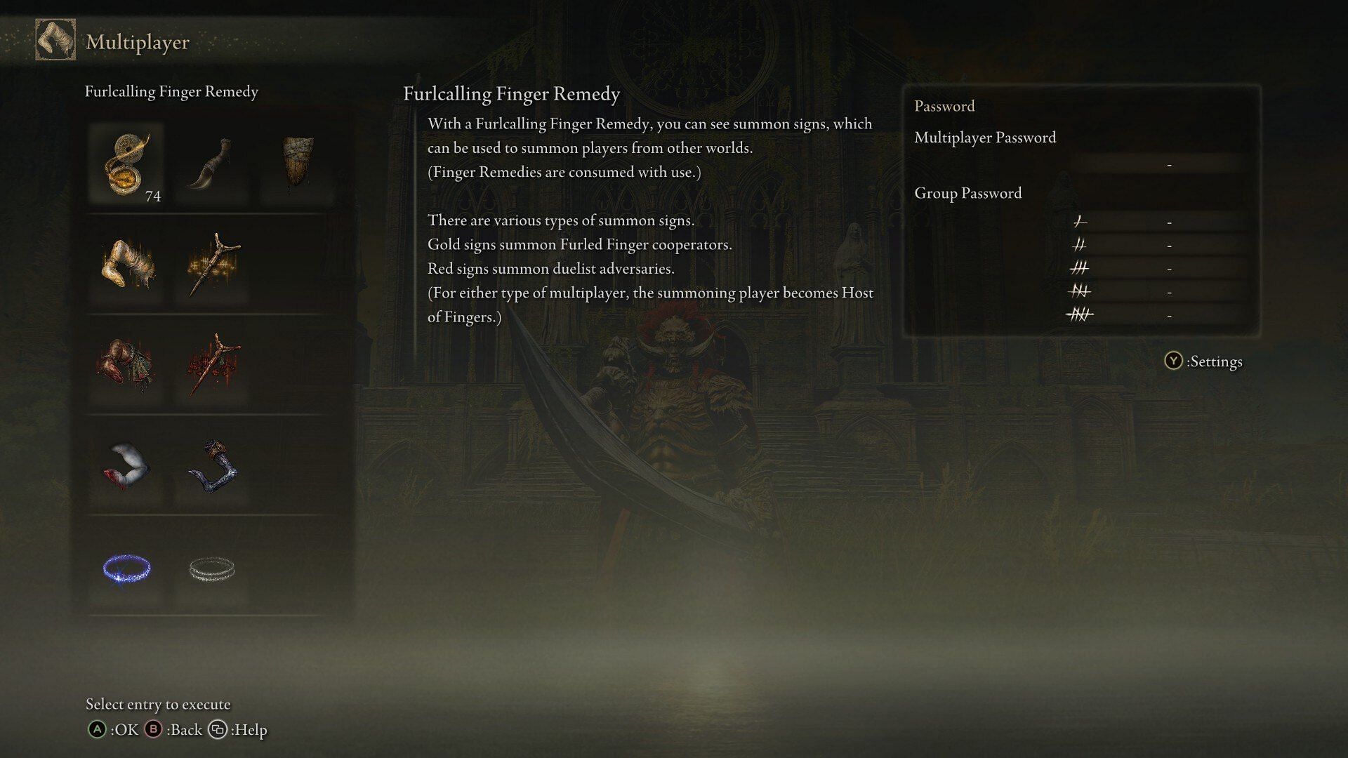 The Multiplayer menu in Elden Ring (Image via FromSoftware)