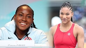 Coco Gauff reacts to her heart-warming exchange with track and field star Tara Davis-Woodhall being captured on camera after Paris Olympics 1R win