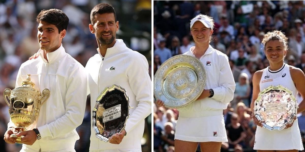 Carlos alcaraz, Novak Djokovic, Jasmine Paolini and Barbora Krejcikova