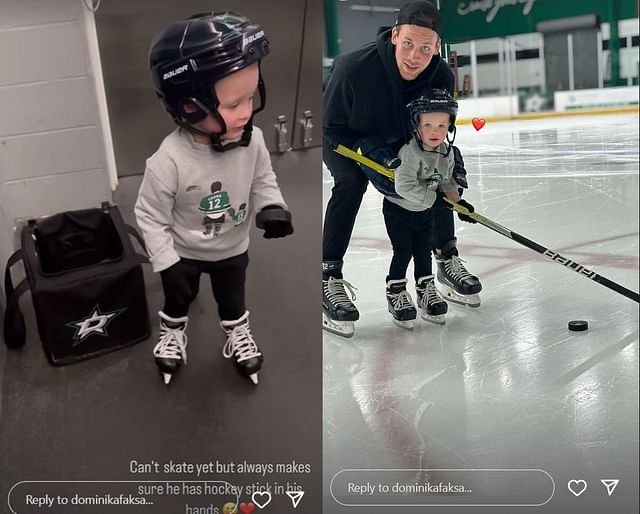 Radek Faksa and wife share son Elliot&rsquo;s first steps in hockey (via Instagram/@dominikafaksa)