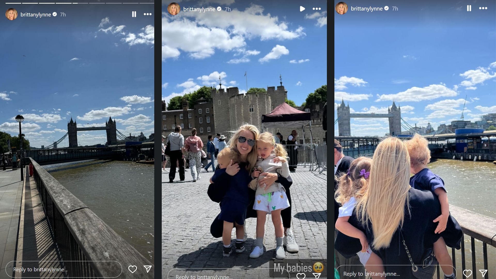 Patrick Mahomes and family in front of the London Bridge (Images credit: @brittanylynne)