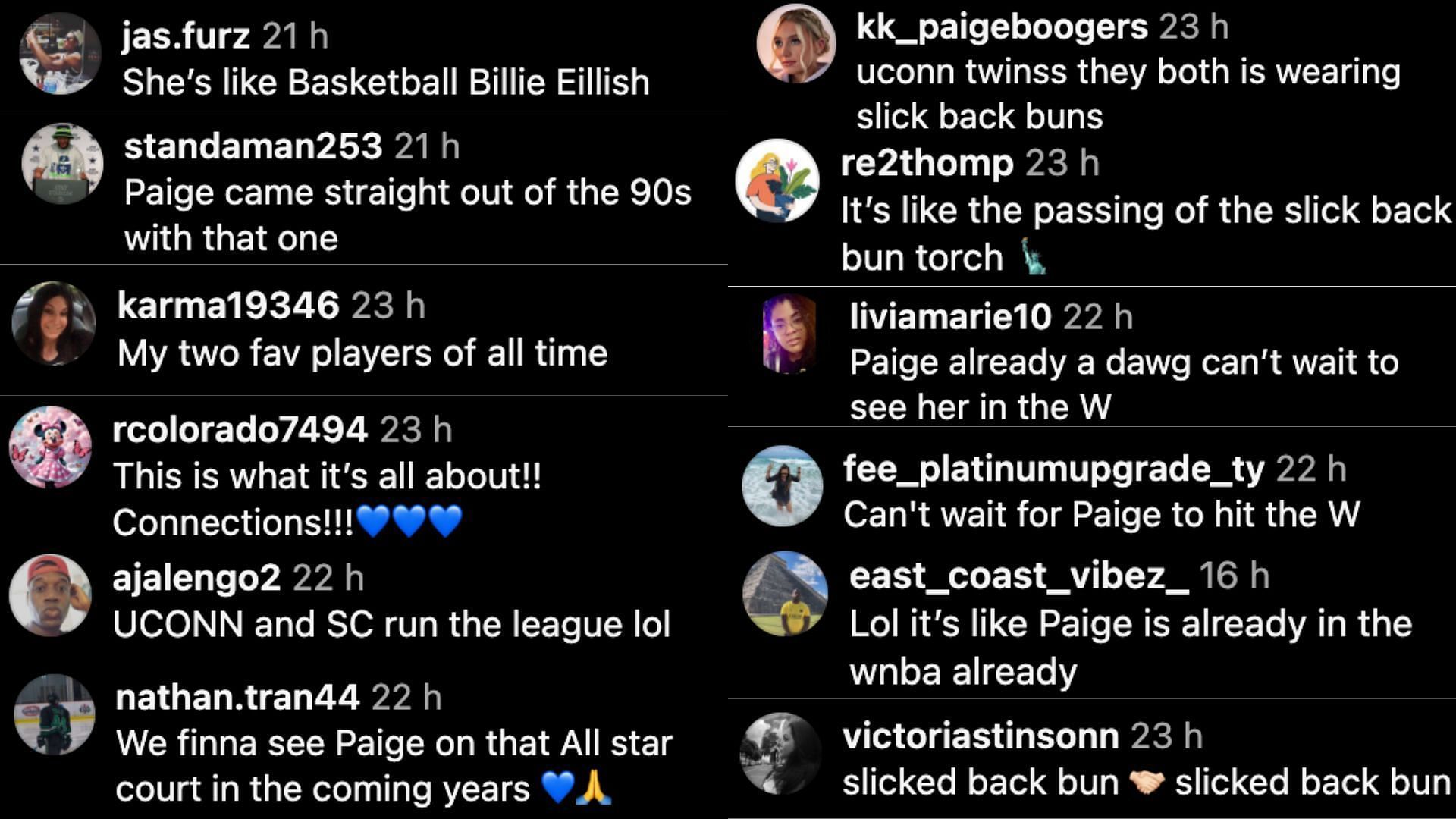 Fan reactions to Diana and Paige (Credit: Instagram/@uconwbb)