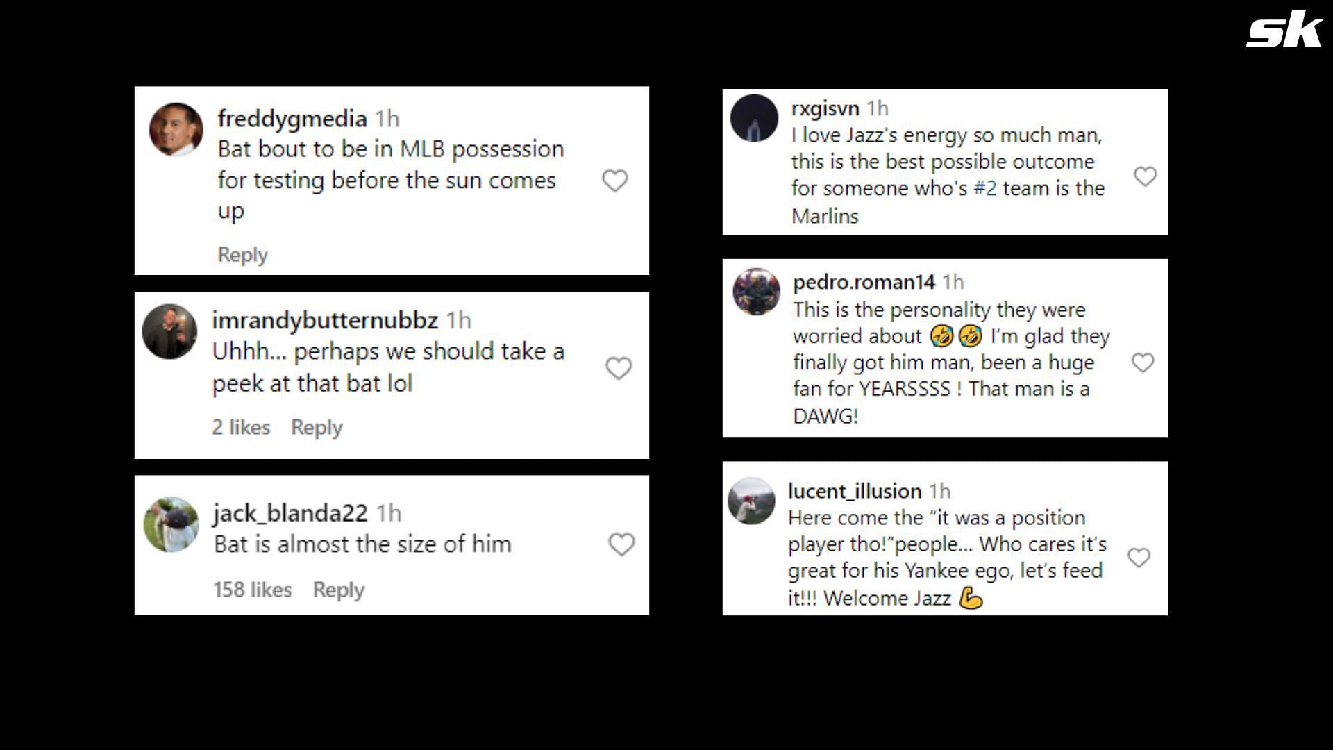 Screenshot of fan reactions on the Talkin Yanks Instagram post