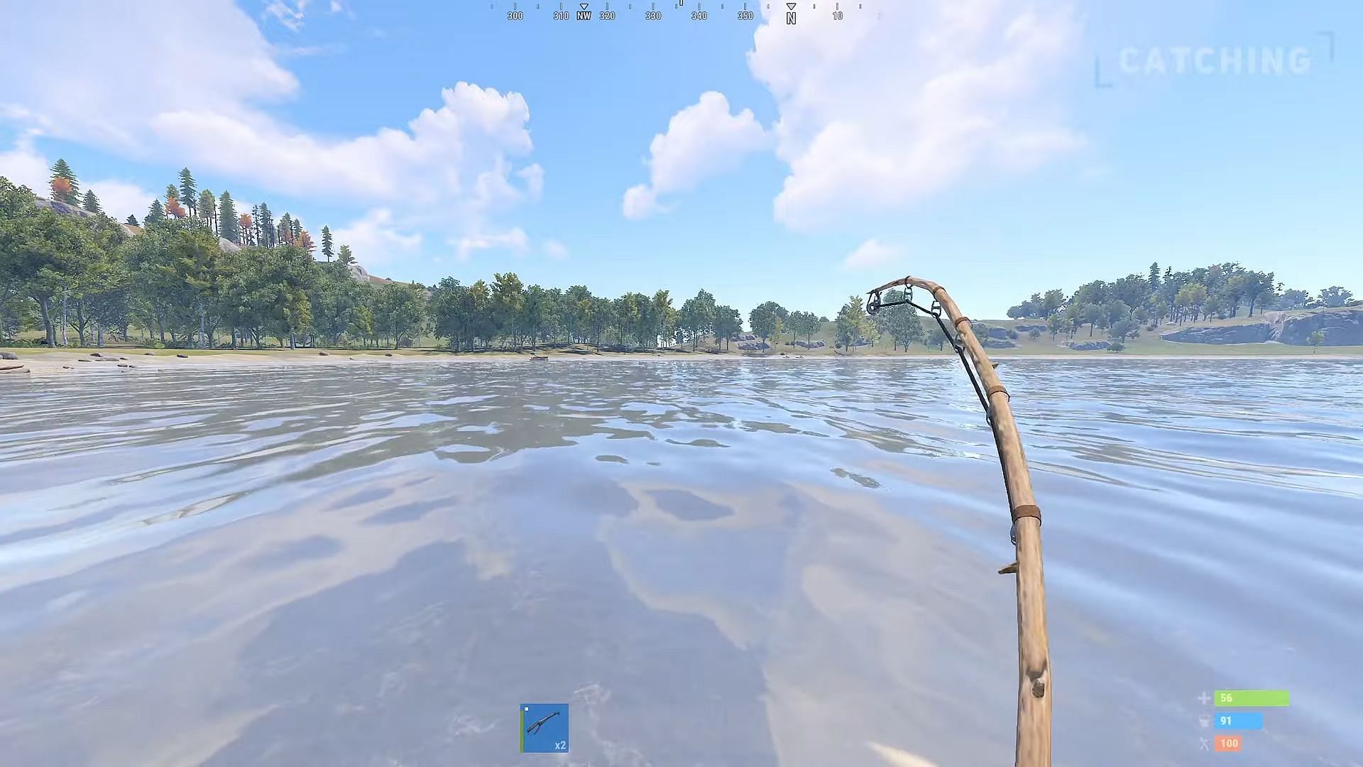 Player using Fishing Rod in Rust (image via Facepunch Studios)