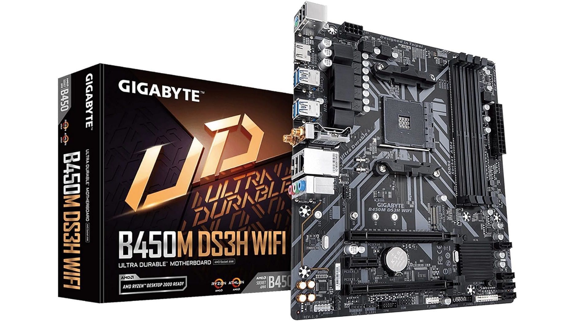 Gigabyte B450M DS3H WiFi motherboard (Image via Gigabyte)