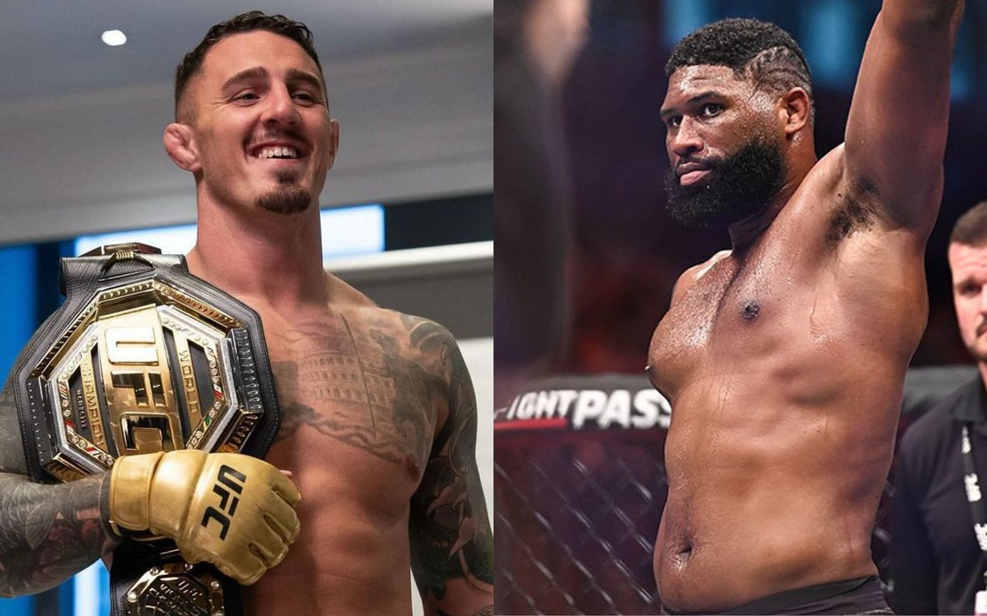 Tom Aspinall (left) will defend his interim heavyweight strap against Curtis Blaydes (right) at UFC 304. [Image courtesy @ufc and @razorblaydes265 on Instagram] 