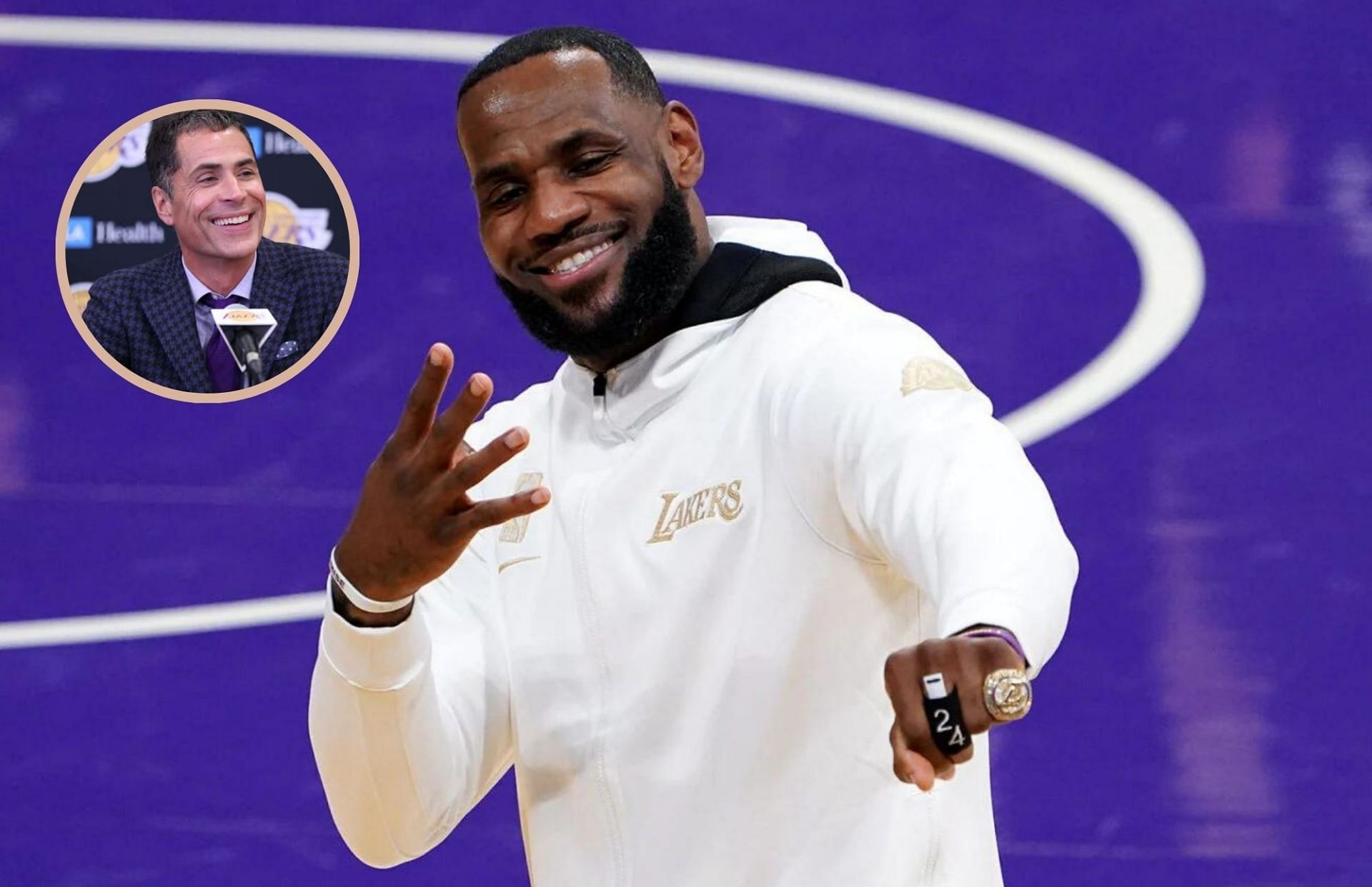 Lakers fans rally for re-signing former guard amid off-season woes (Image Credit: LeBron James and Rob Pelinka from NBA.com)