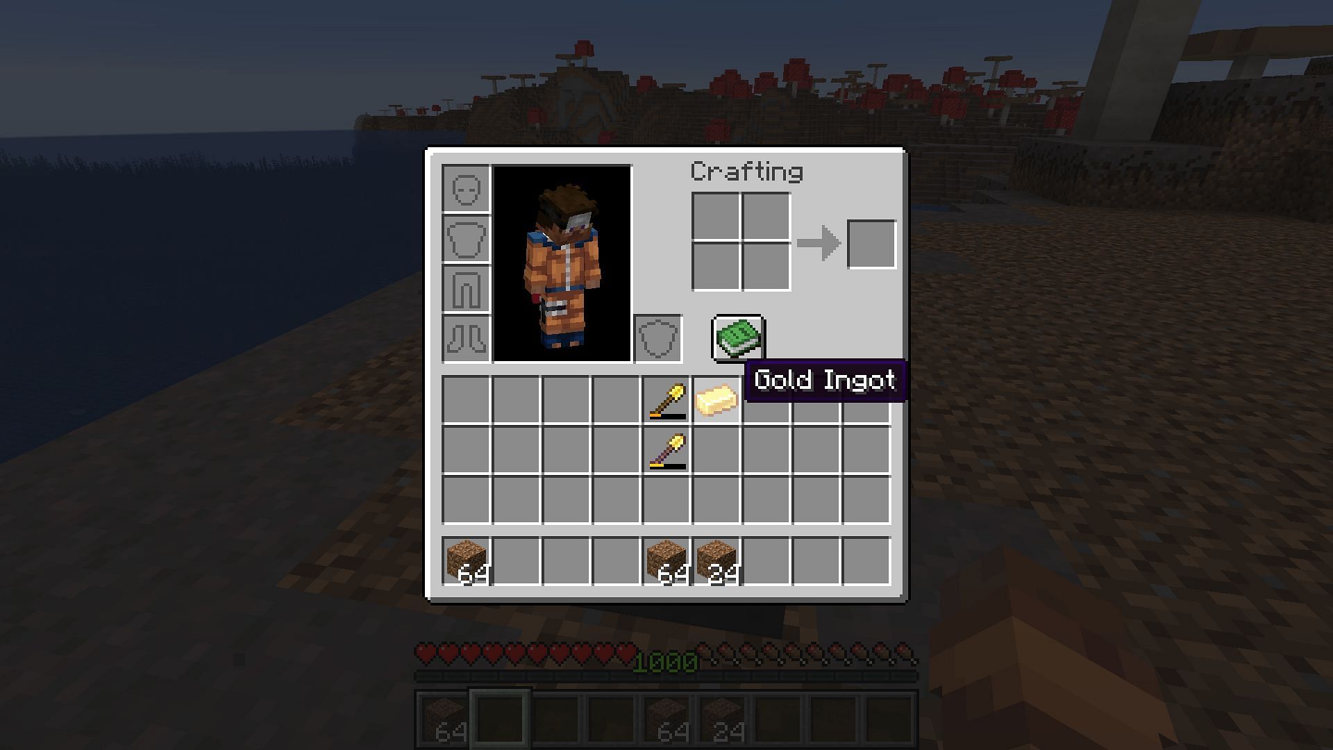 A player about to use a gold ingot to repair a gold shovel (Image via Mojang)