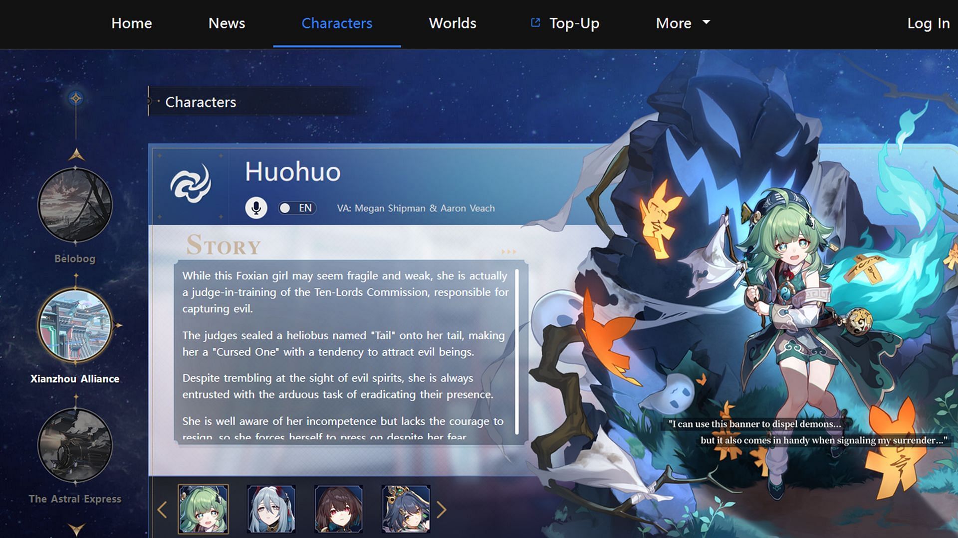 Players can listen to Huohuo&#039;s new voice on the official website (Image via HoYoverse)