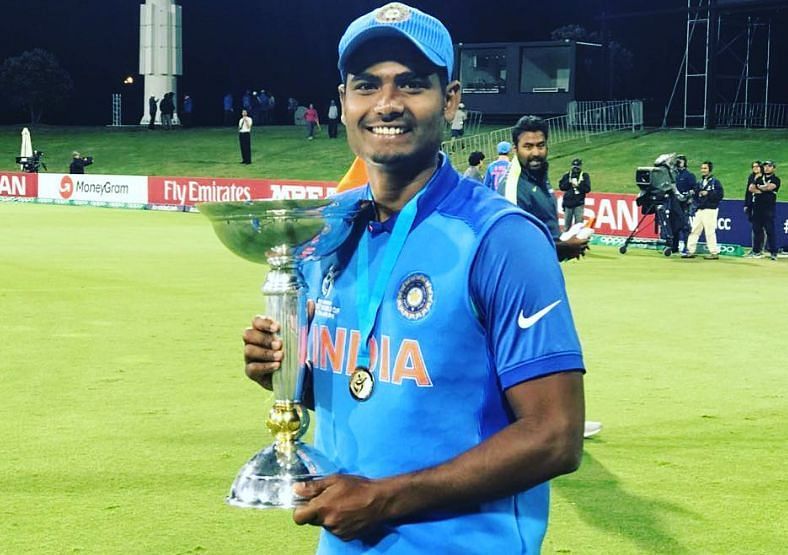 Anukul Roy with the ICC Under-19 Cricket World Cup 2018 trophy (Image Credits: Anukul Roy&#039;s Instagram)