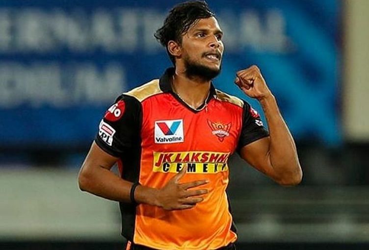 T Natarajan celebrates a wicket against the Chennai Super Kings in IPL 2020 (Image Credits: T Natarajan&#039;s Instagram)