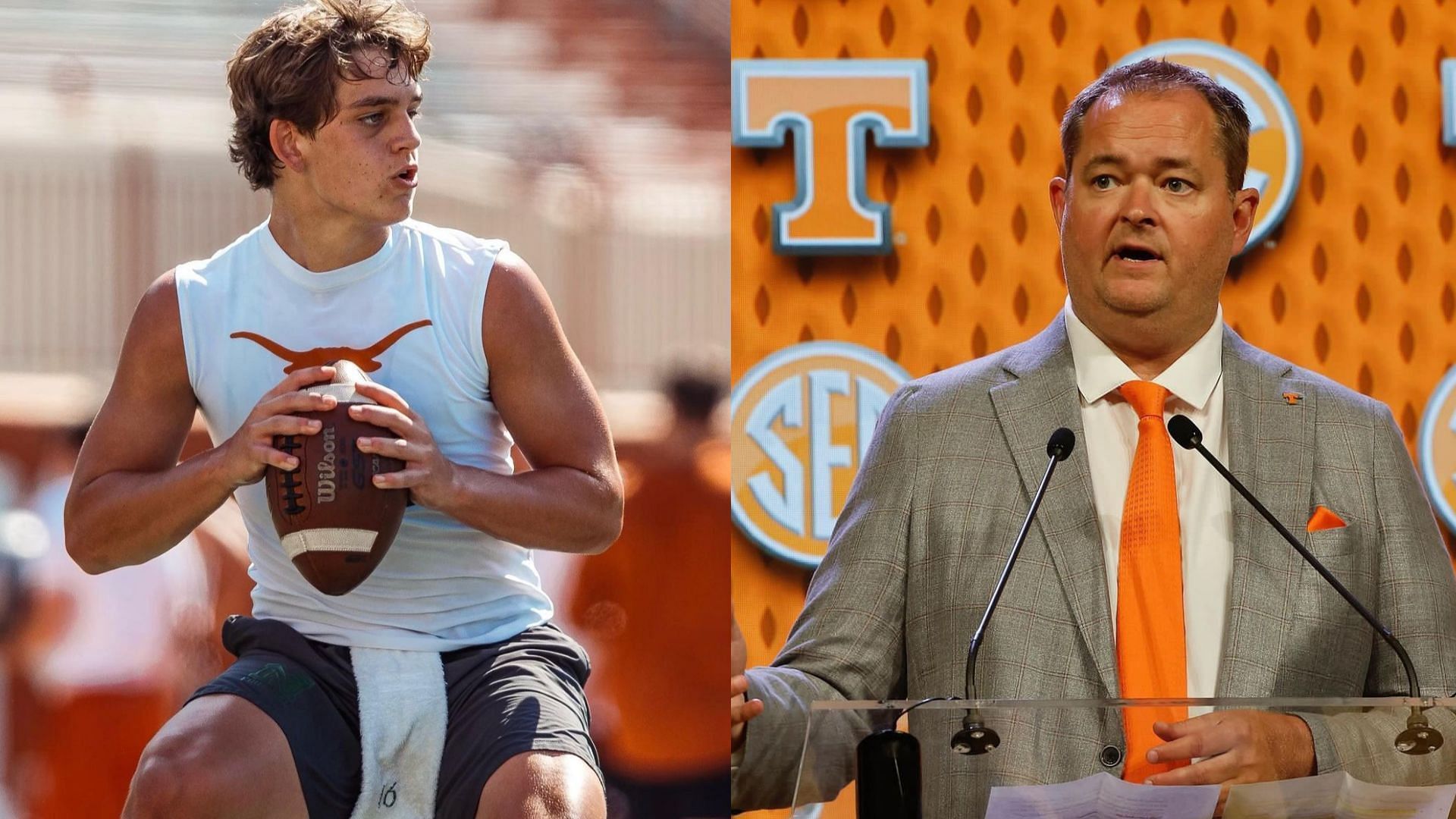 Texas QB Arch Manning and Tennessee coach Josh Heupel