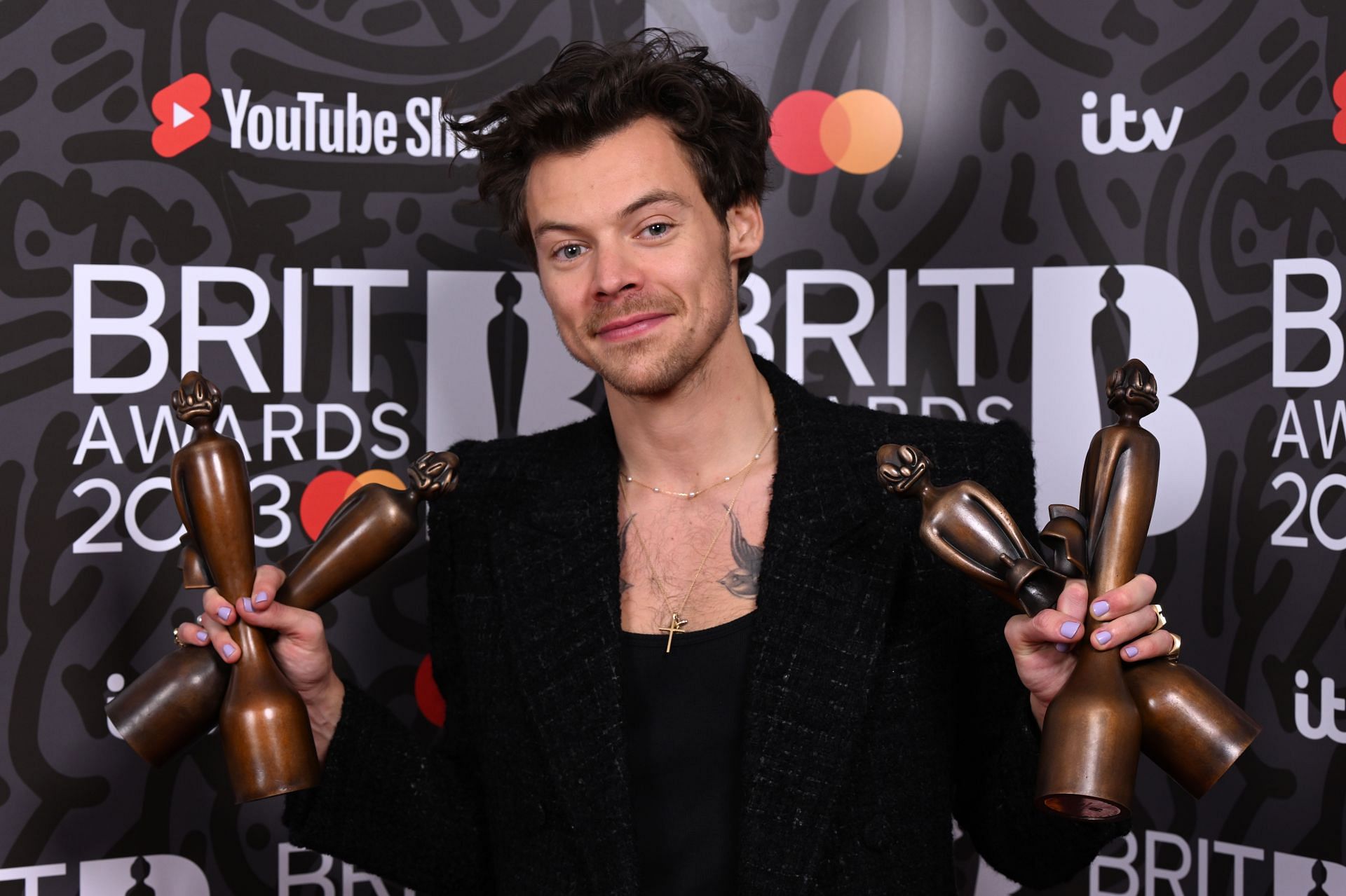 Harry Styles at the BRIT Awards 2023 - Media Room. (Photo by Jeff Spicer/Getty Images)