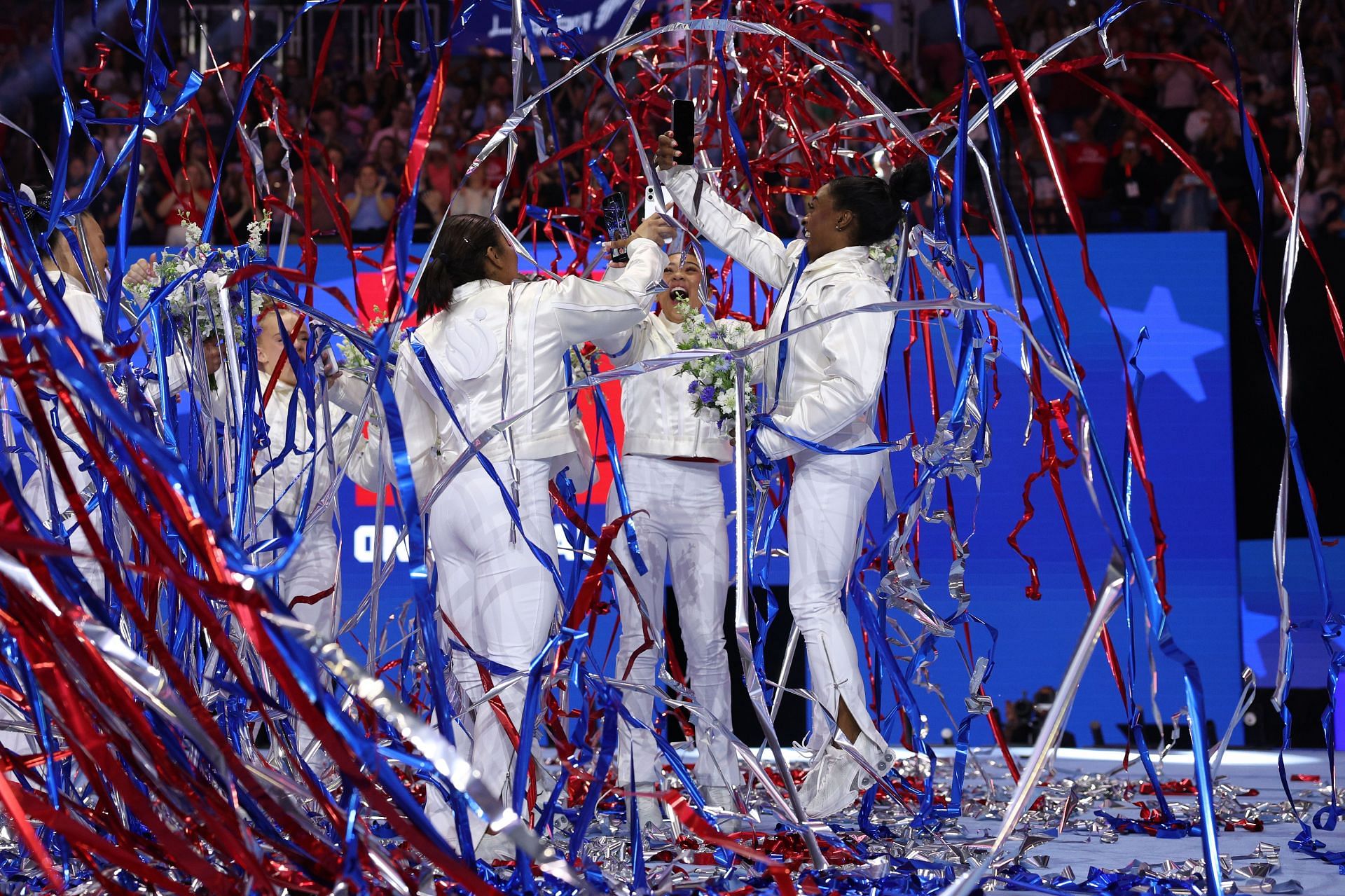 Jordan Chiles, Simone Biles and Suni Lee at the 2024 U.S. Olympic Team Trials (Image via Getty)