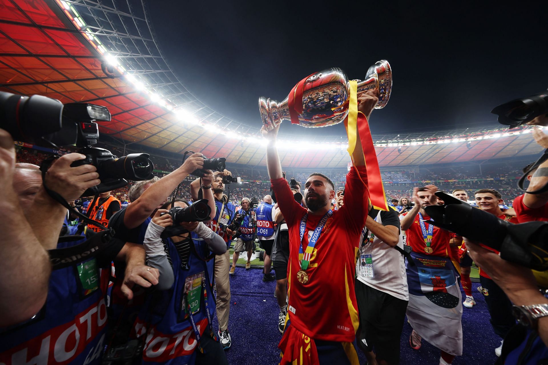 Dani Carvajal celebrates Spain's Euro 2024 triumph.