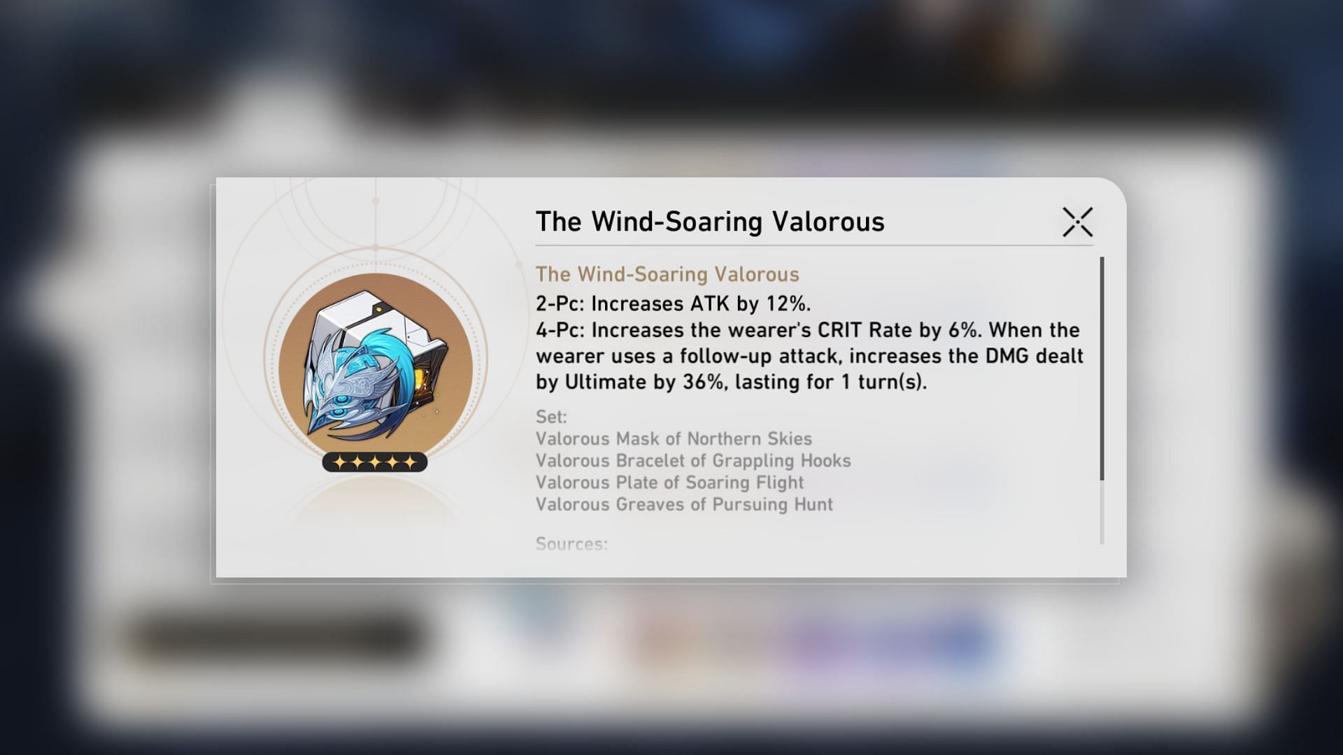 The Wind-soaring Valorous Relic set (Image via HoYoverse)