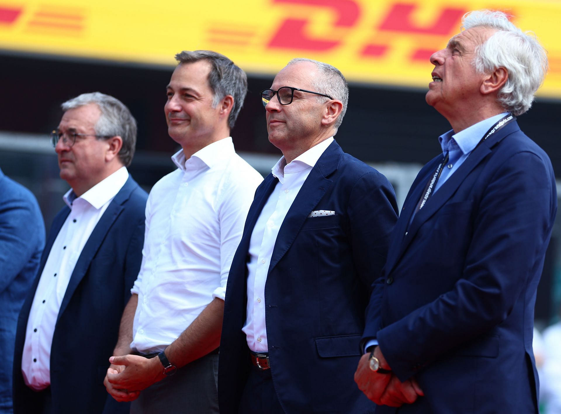 Stefano Domenicali, CEO of the Formula One Group, looks on the grid before the F1 Grand Prix of Belgium at Circuit de Spa-Francorchamps on July 28, 2024, in Spa, Belgium. (Photo by Bryn Lennon - Formula 1/Formula 1 via Getty Images)