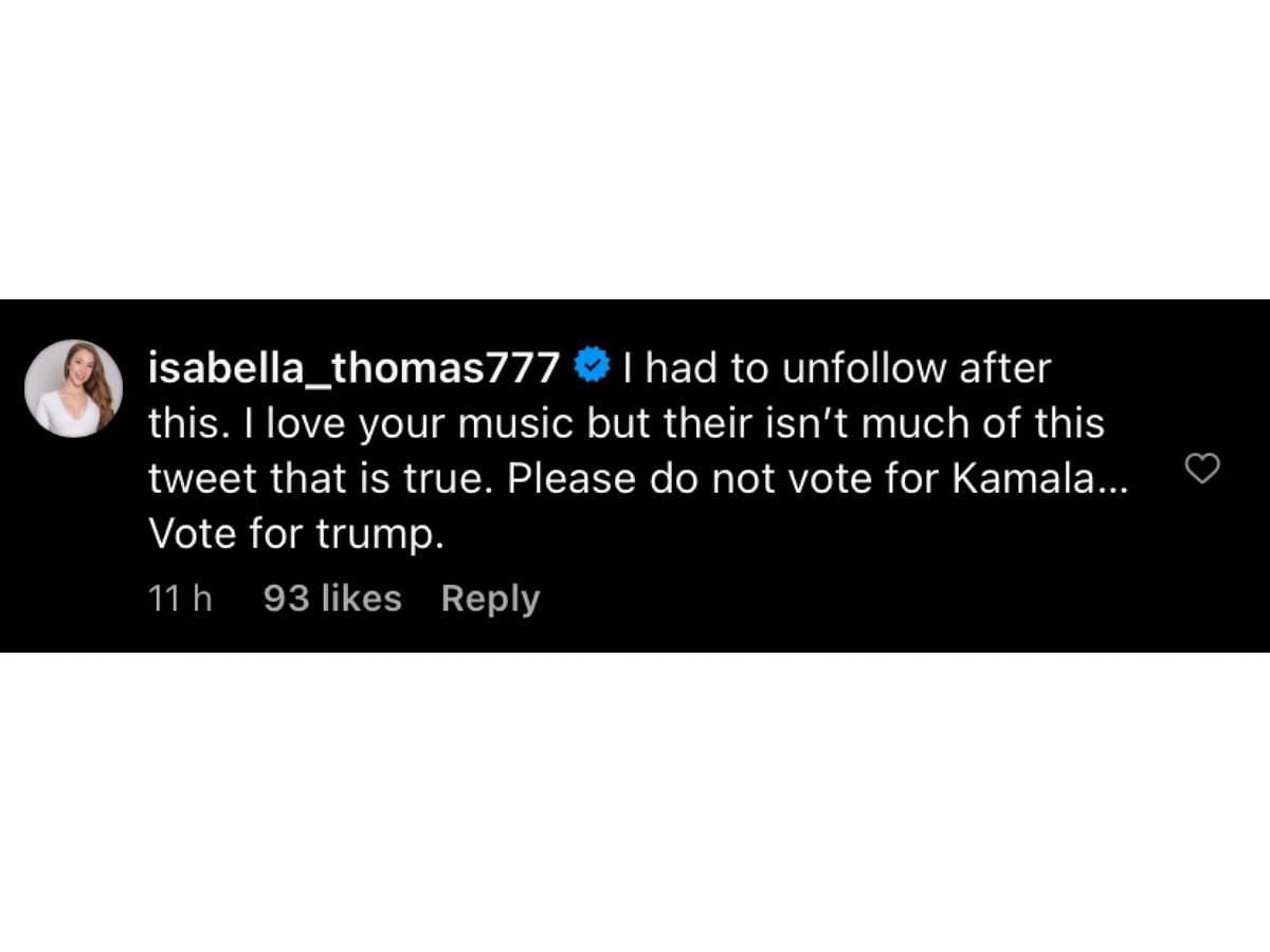 Fan reacts to John Legend supporting Kamala Harris (Image via Instagram/ @johnlegend)