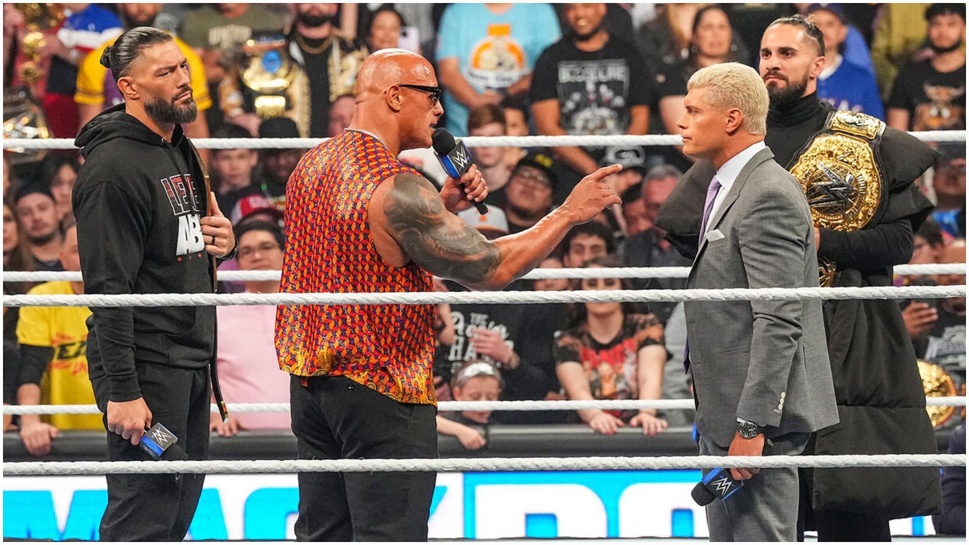 Roman Reigns, The Rock, Cody Rhodes, &amp; Seth Rollins on an episode of WWE SmackDown! [Image credits - WWE.com]
