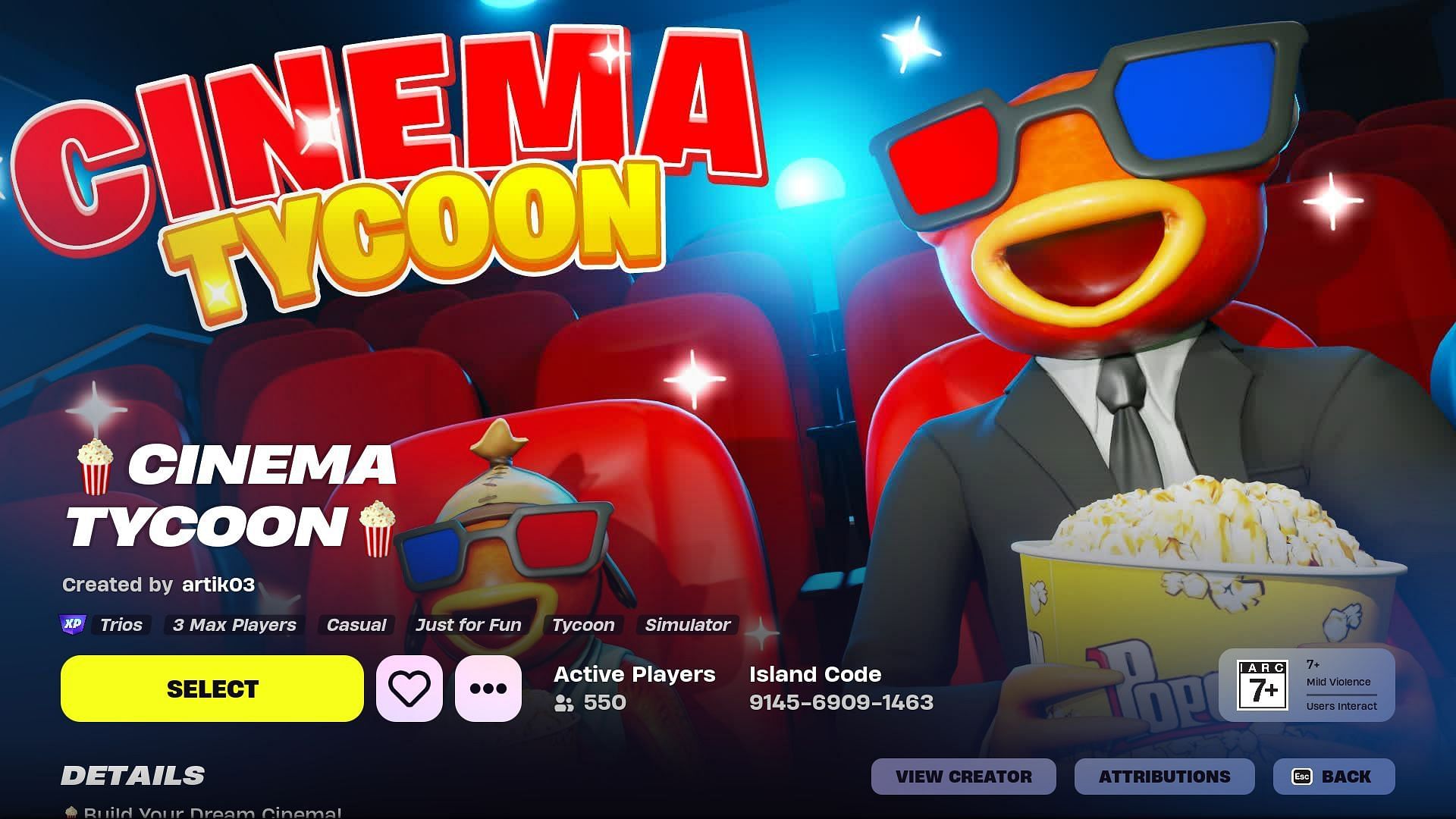 Fortnite Cinema Tycoon (Image via Epic Games)