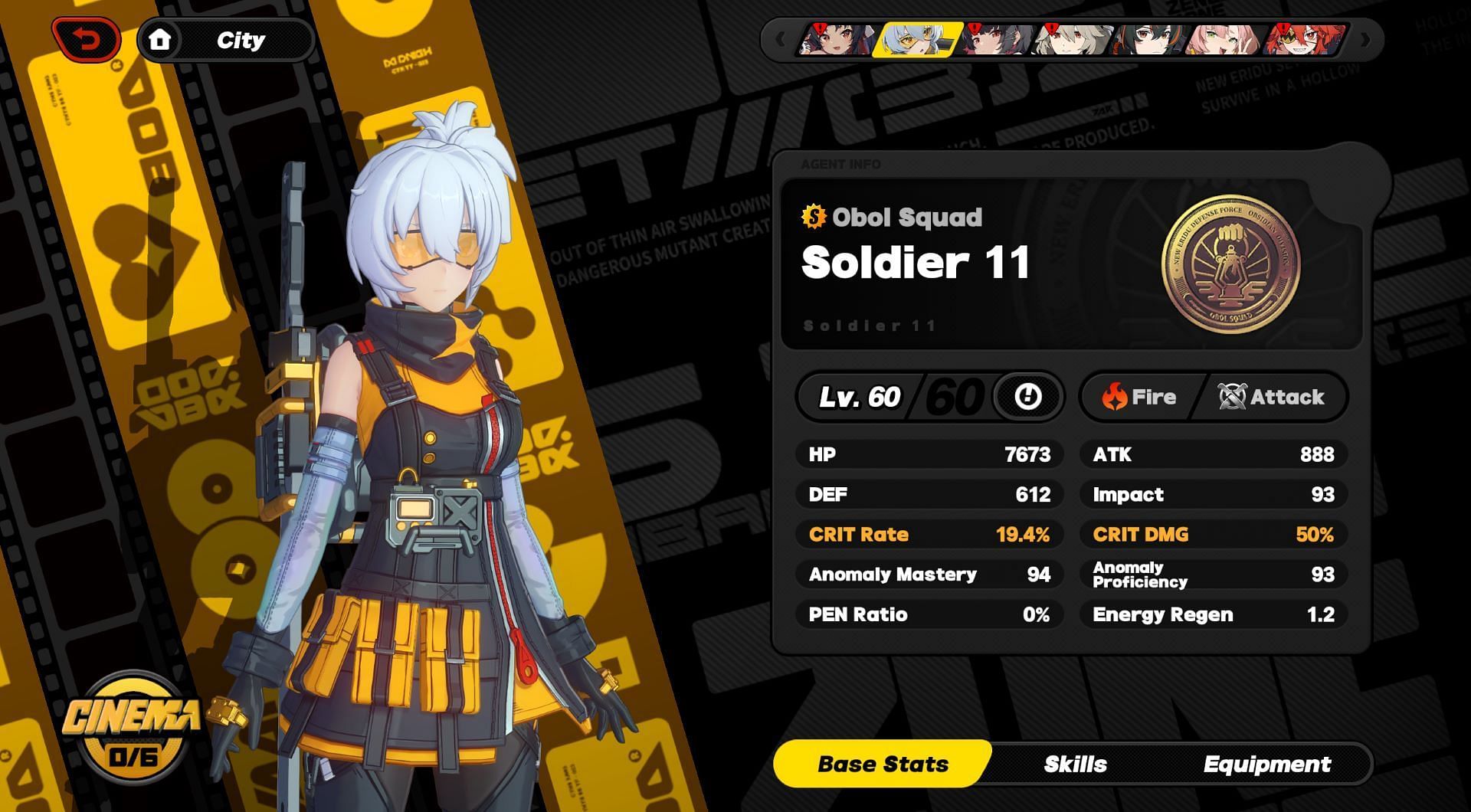 Soldier 11 Attributes at Level 60 (Image via HoYoverse)