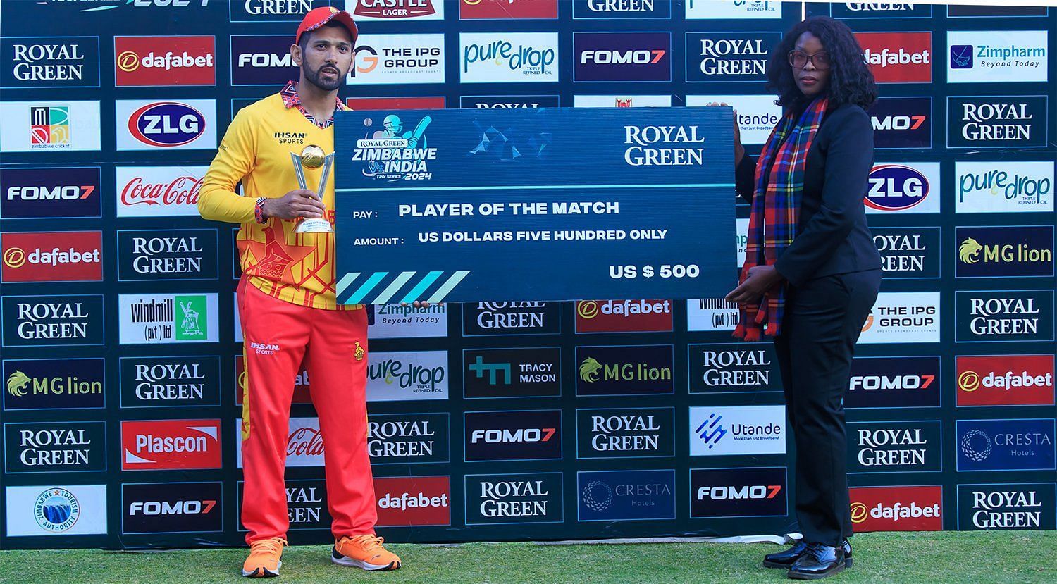 Sikandar Raza won the Player of the Match award in his first T20I (Credits: ZimCricketv)