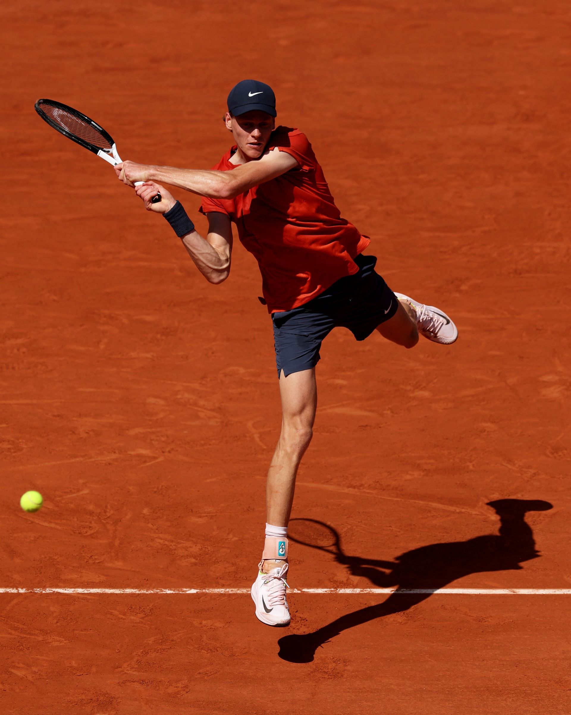 Jannik Sinner hitting a backhand at the French Open 2024 (Getty Images)