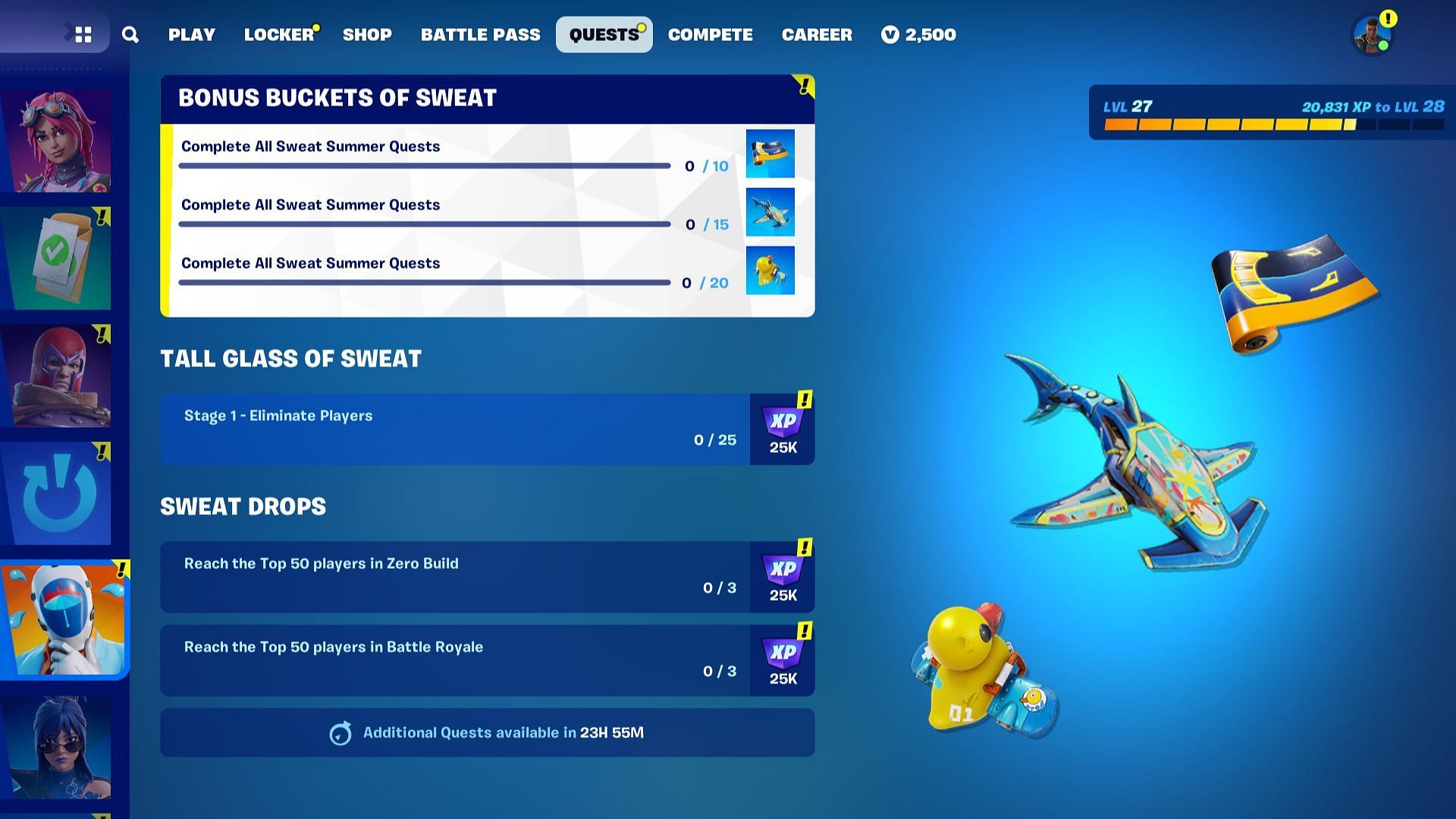 Fortnite All Sweat Summer quest page (Image via Epic Games)