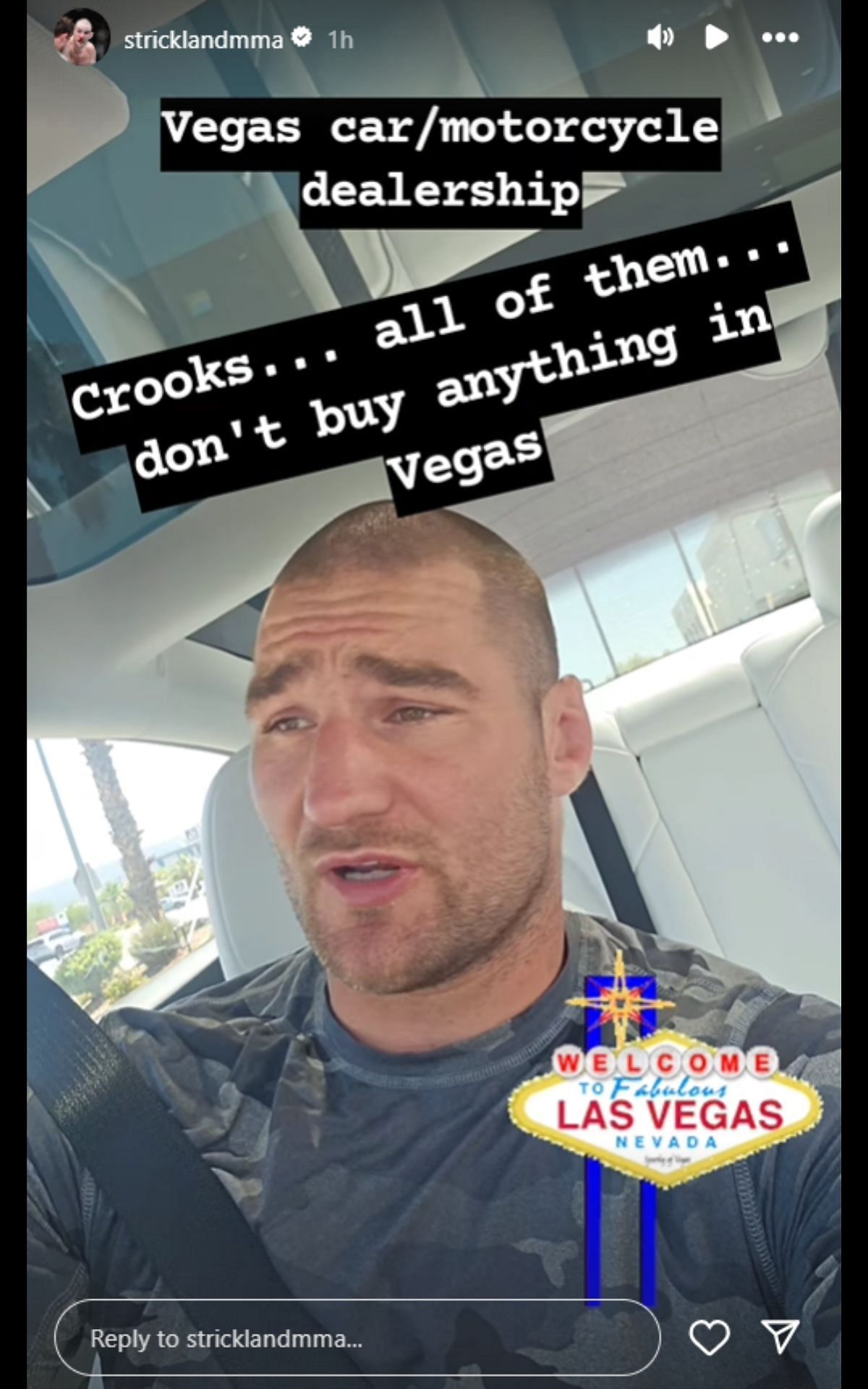 Strickland's Instagram story. [Image credit: @stricklandmma on Instagram]