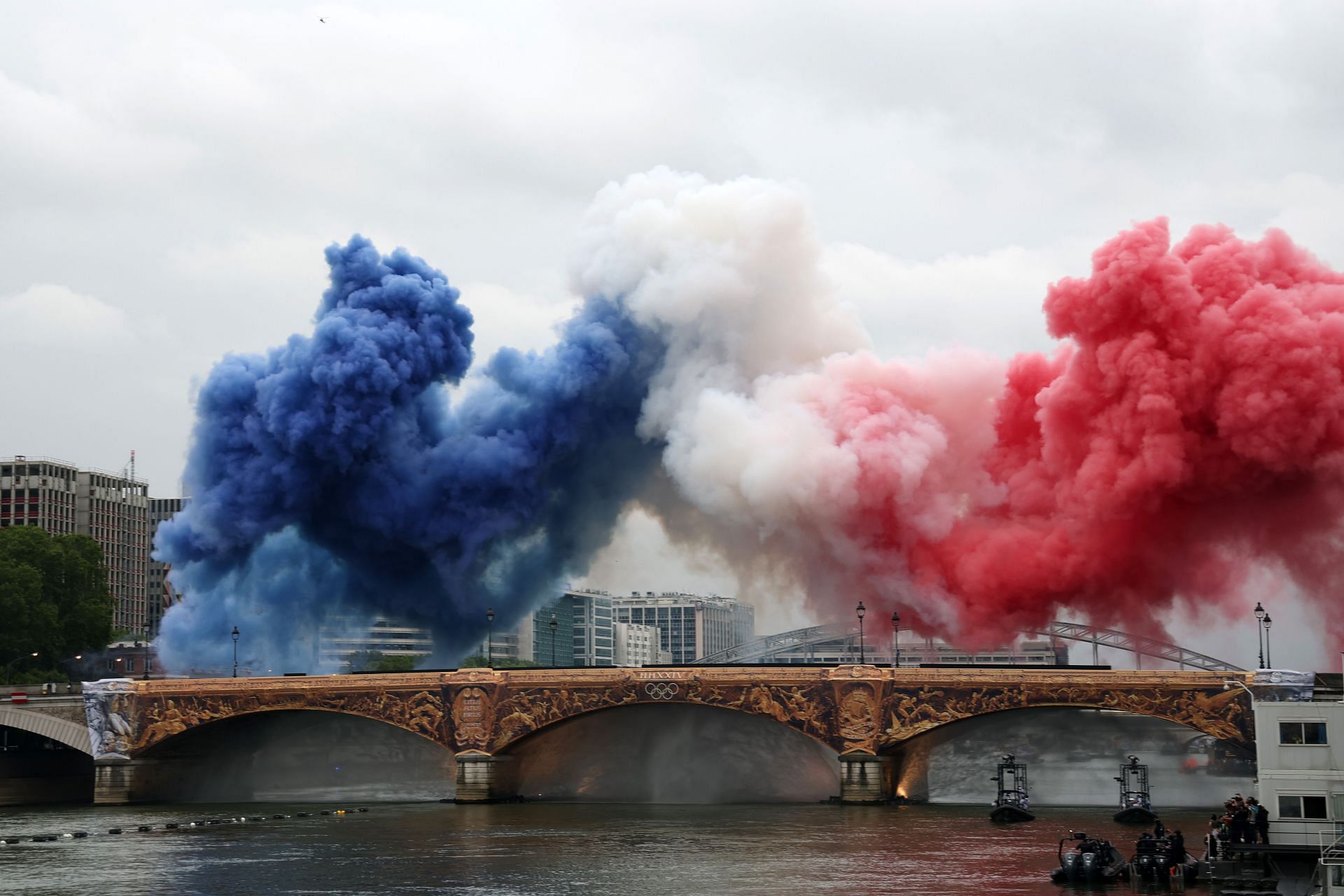 Fireworks in the colors of the French flag were seen at the beginning of the Opening Ceremony - Olympic Games Paris 2024: Day 0 - Source: Getty