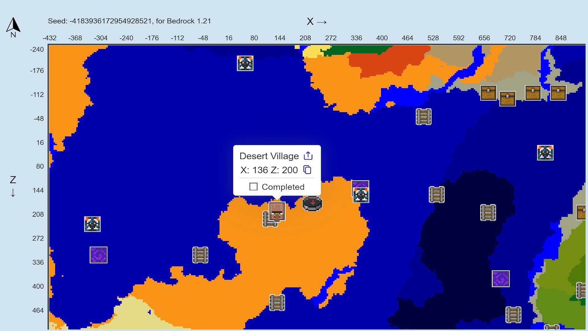 Finding exact coordinates using a seed viewer (Image via ChunkBase)