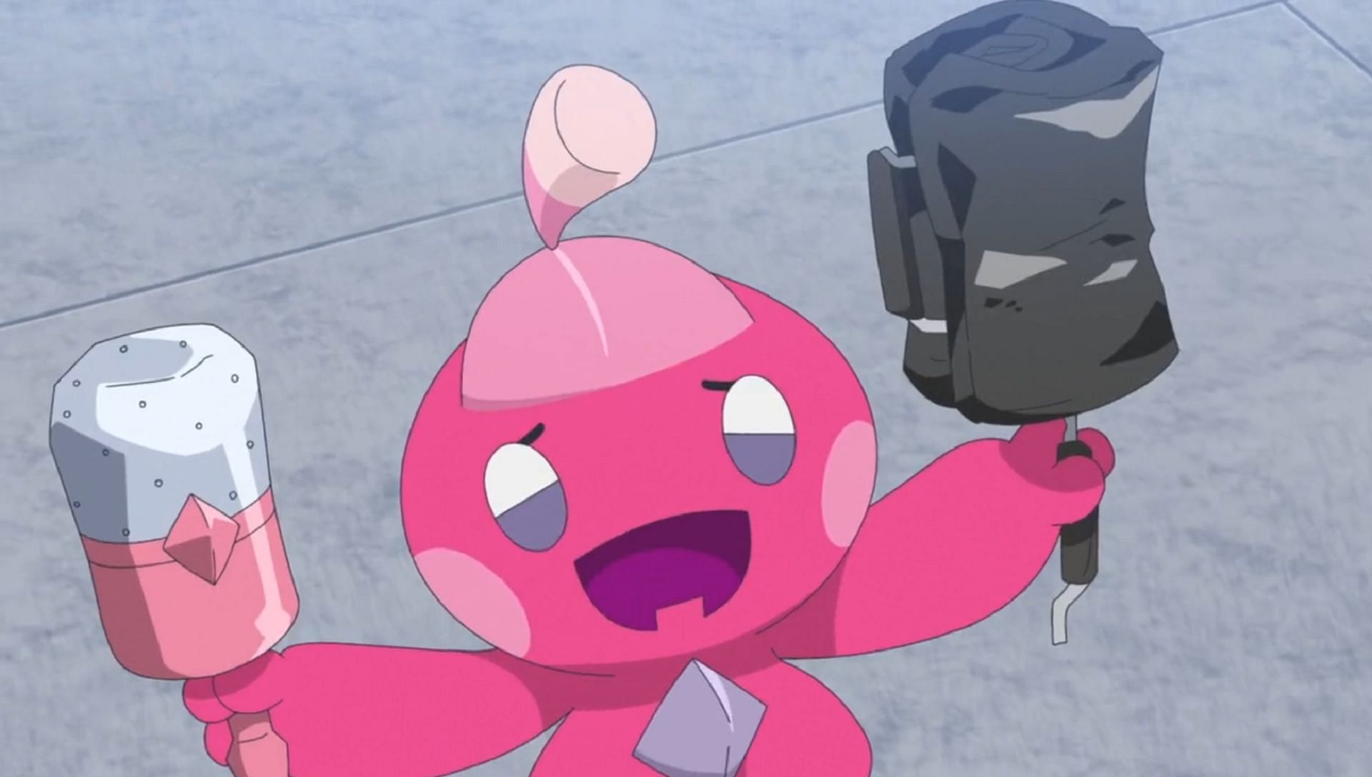 Tinkatink fashions a new hammer out of the eatery&#039;s griddle in Pokemon Horizons Episode 58 (Image via The Pokemon Company)