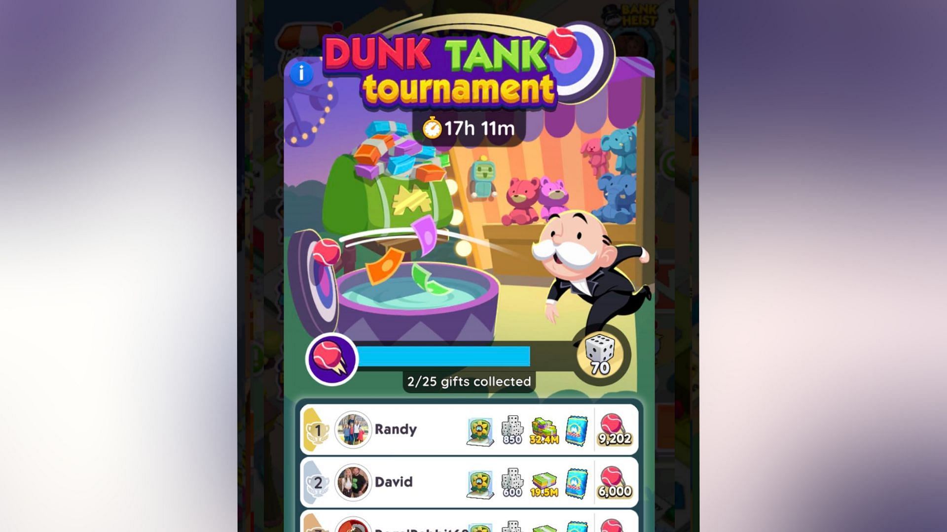 Dunk Tank tournament leaderboard rewards (Image via Scopely)