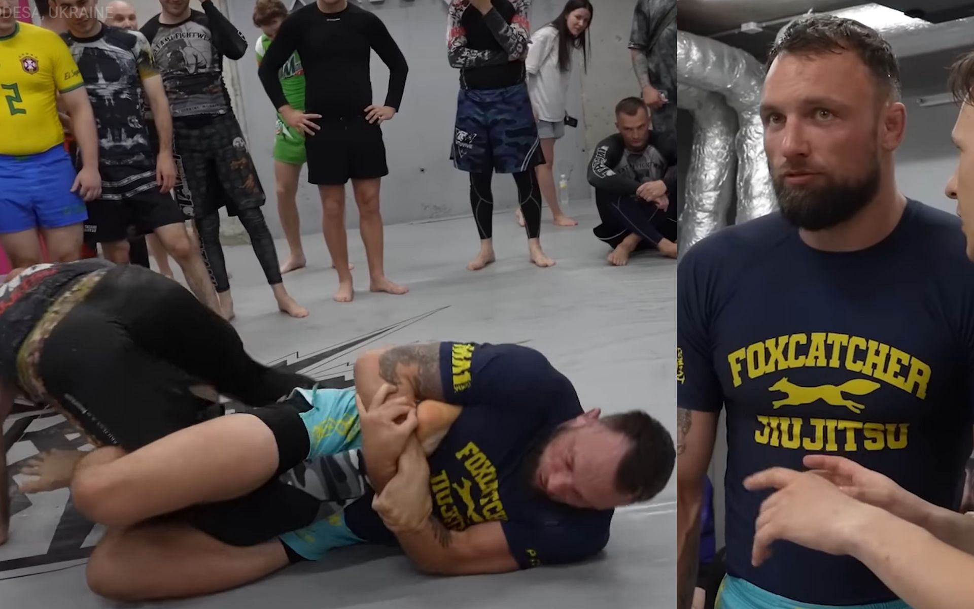 Craig Jones rolling during seminar (left) and Jones at seminar (right) [Images courtesy: @b-teamjiujitsu on YouTube]