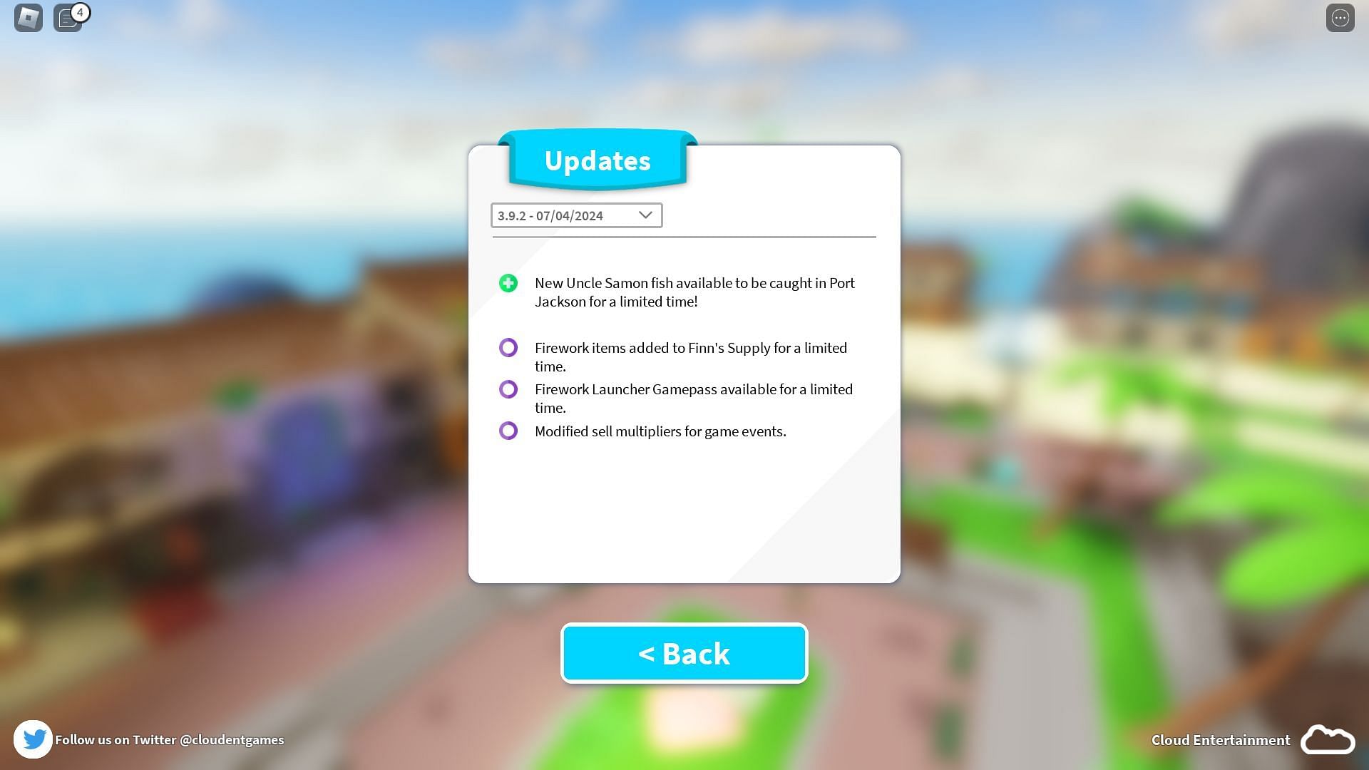 In-game update log (Image via Roblox)