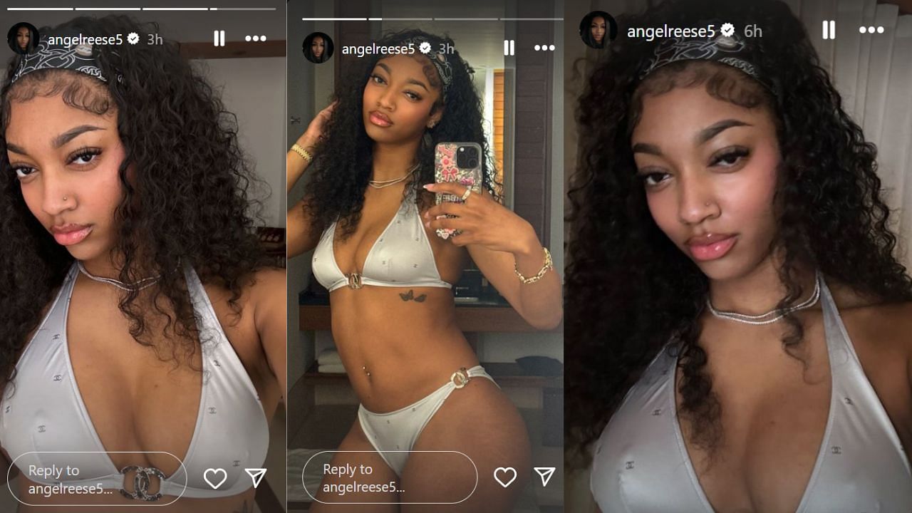 Angel Reese flaunts a silver Dolce &amp; Gabbana swimwear on Instagram. [photo: @angelreese5]