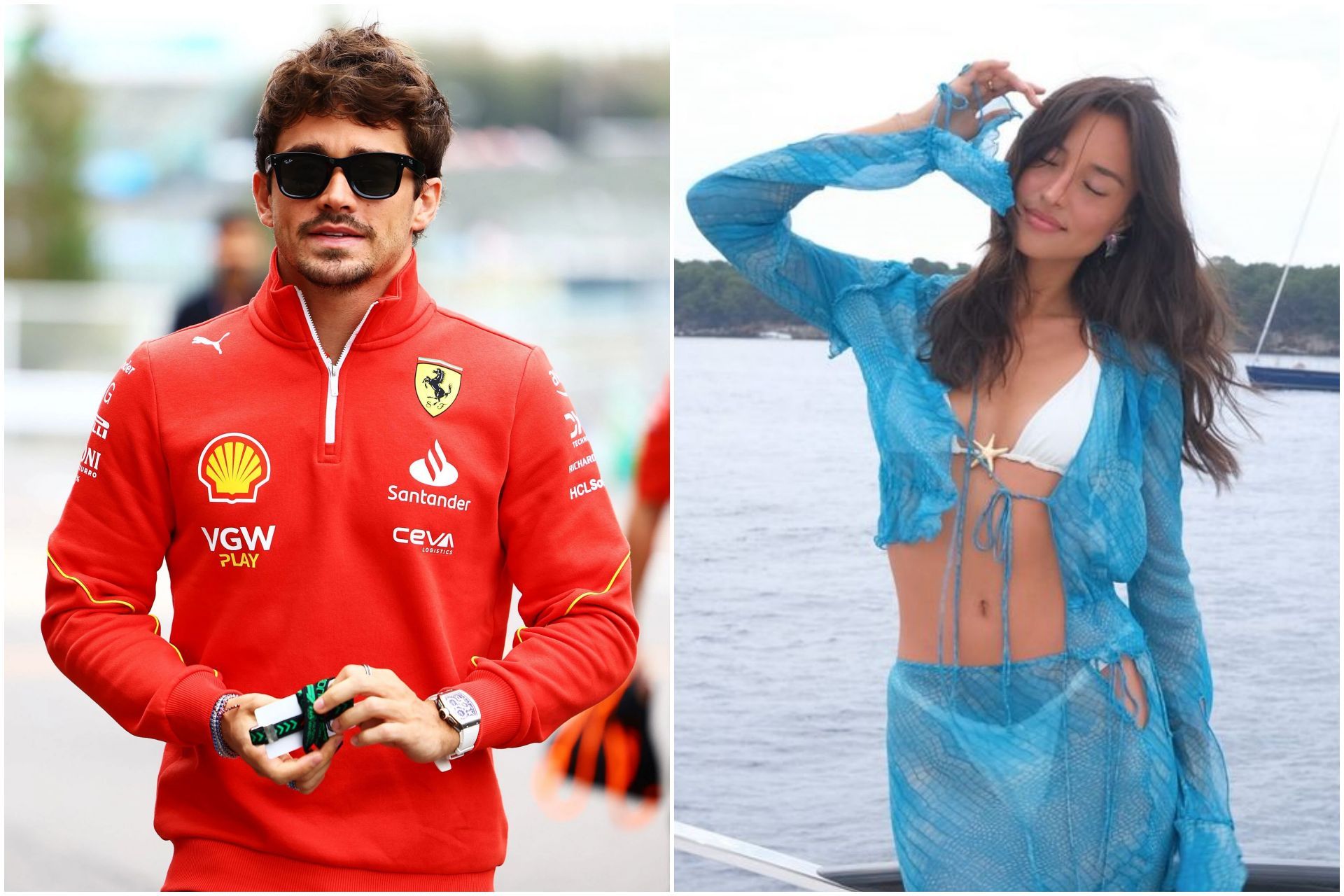 Charles Leclerc (L), and Alexandra Saint Mleux (Collage via Sportskeeda)