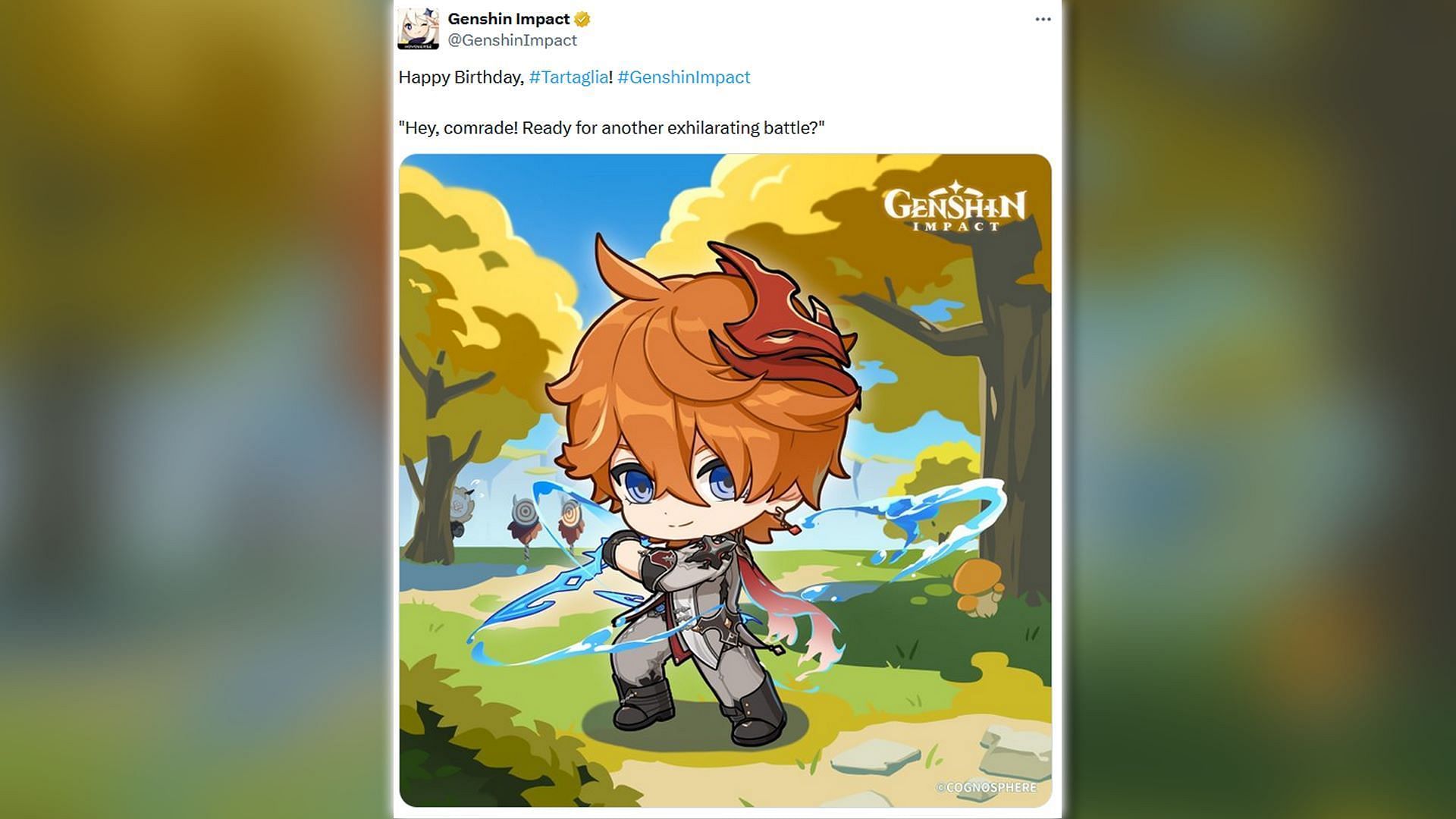 Chibi Childe art posted by Genshin Impact X account (Image via HoYoverse)