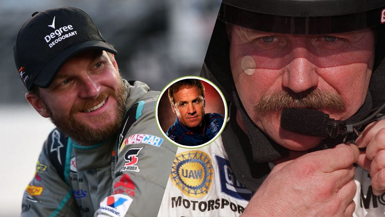 Dale Earnhardt Jr.(L) shares a story about dad Dale Earnhardt Sr.(R), and Rusty Wallace(C)(images via Getty/IMAGN)