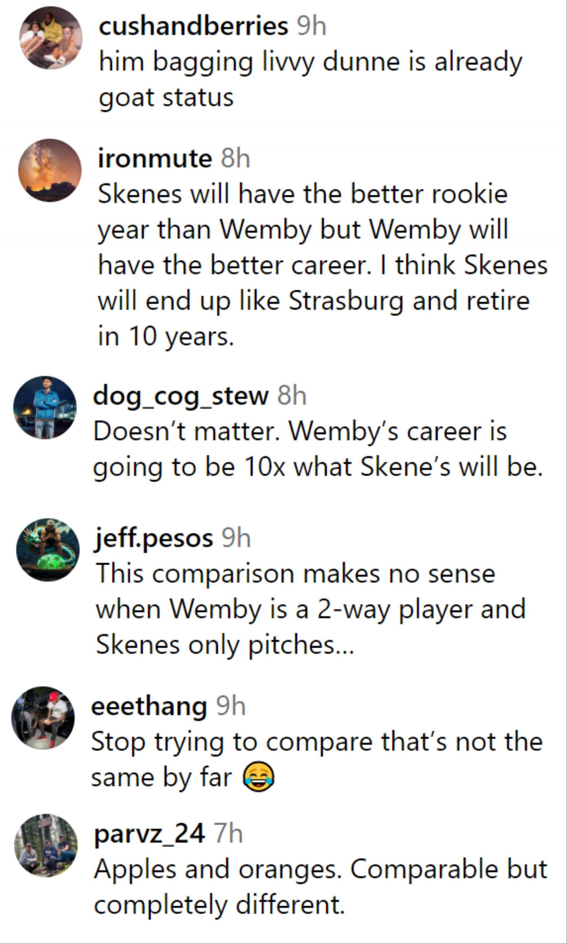 Fans comment on Paul Skenes comparison with Victor Wembanyama. (Photo: Screengrabbed comments from House of Highlights&#039; post on Instagram)